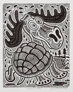 Elchschildkröte, Pop-Art-Linocut von Richard Mock