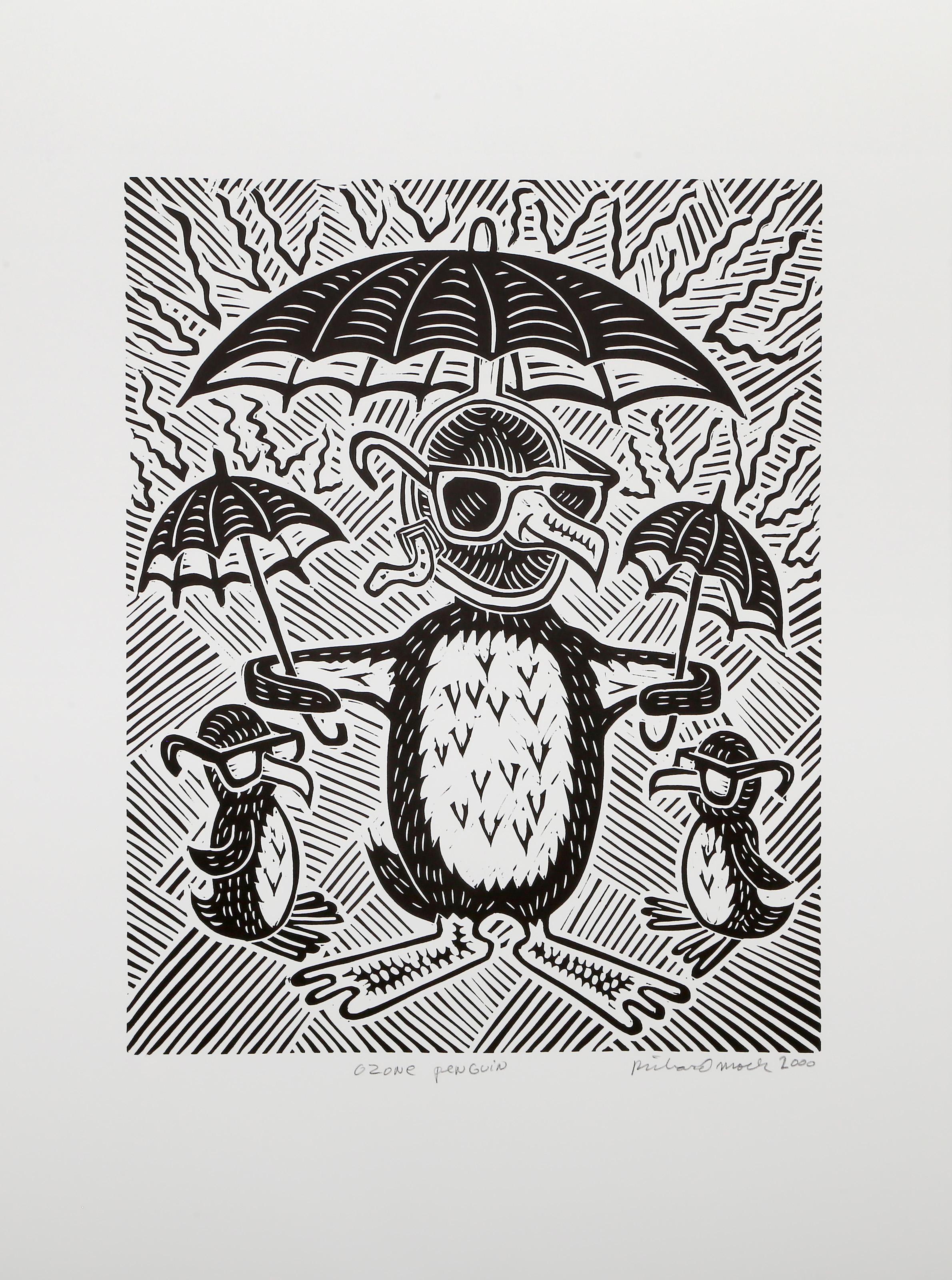 Pingüino Ozono, Linograbado Pop Art de Richard Mock en venta 1