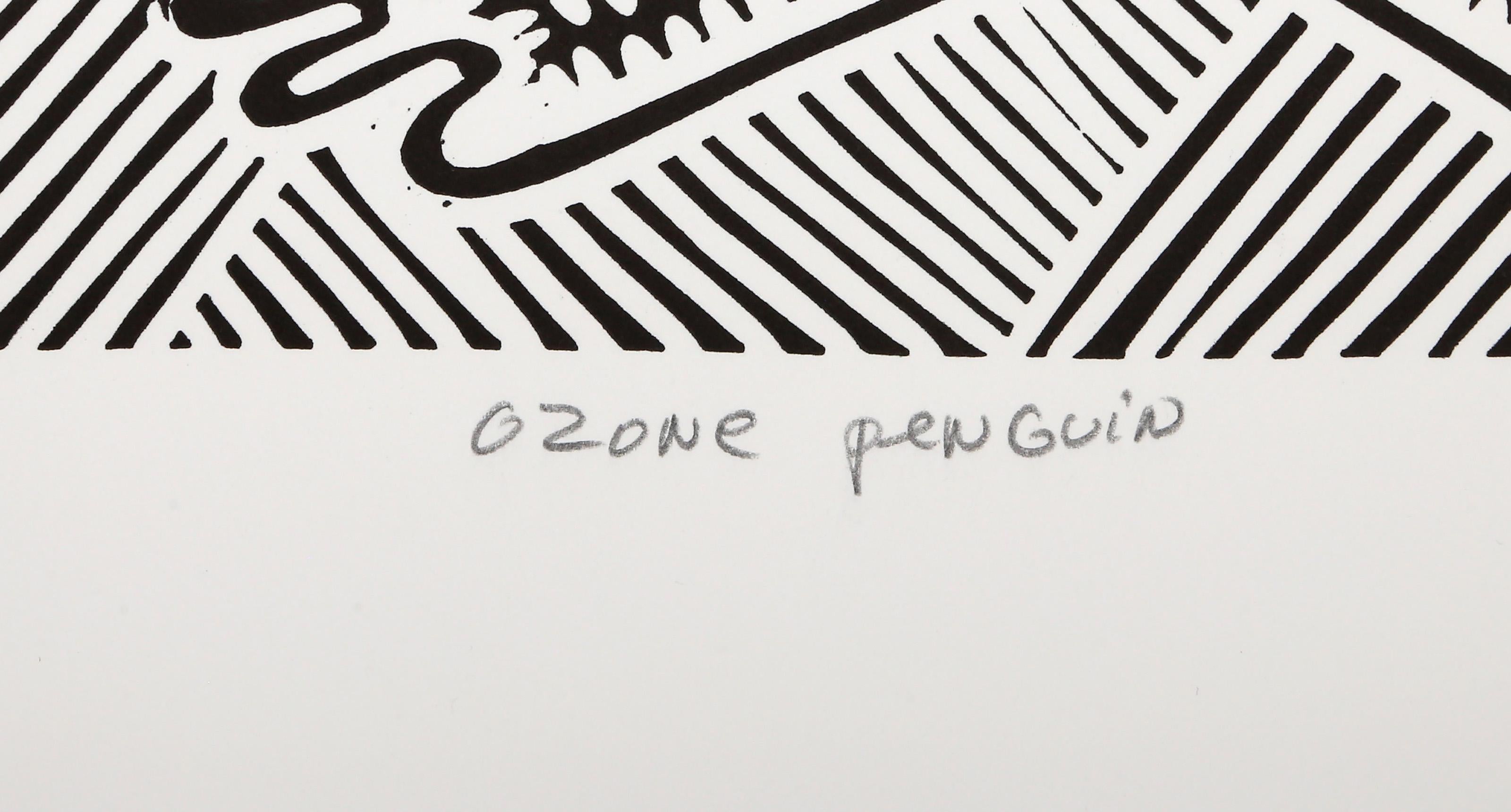 Pingüino Ozono, Linograbado Pop Art de Richard Mock en venta 3