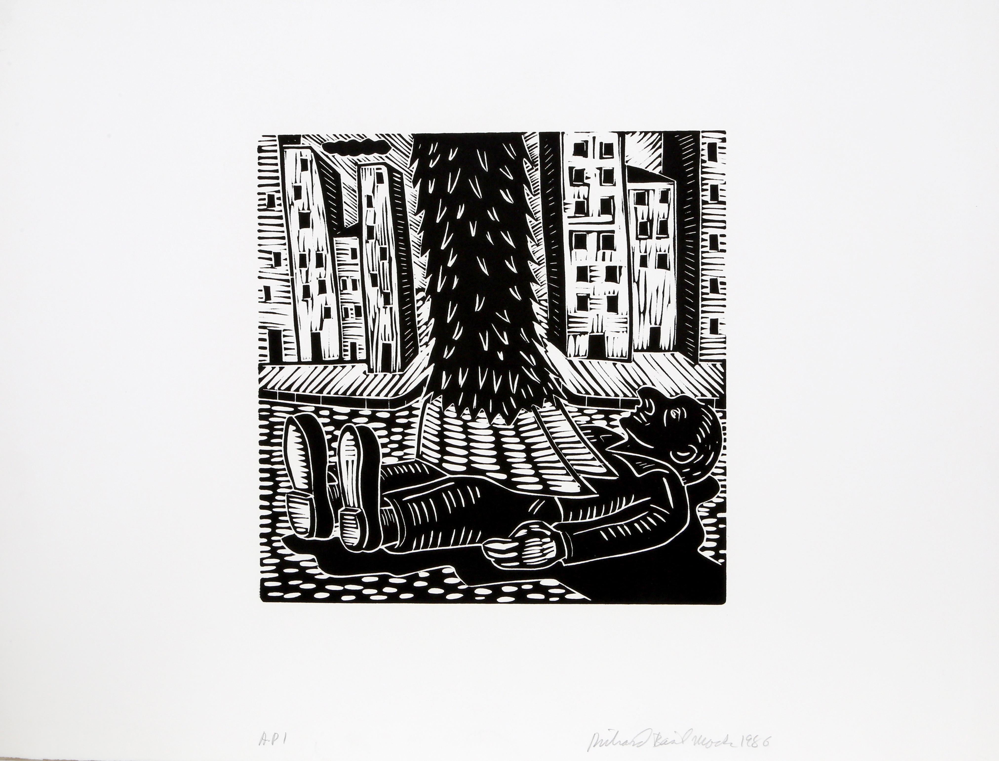 Richard Mock, American (1944 - 2006) - Pols and Other Perpetrators, Year:  1986, Medium:  Linocut, signed and numbered in pencil, Edition:  AP 1, Image Size:  12 x 12 inches, Size:  19.5  x 26 in. (49.53  x 66.04 cm)