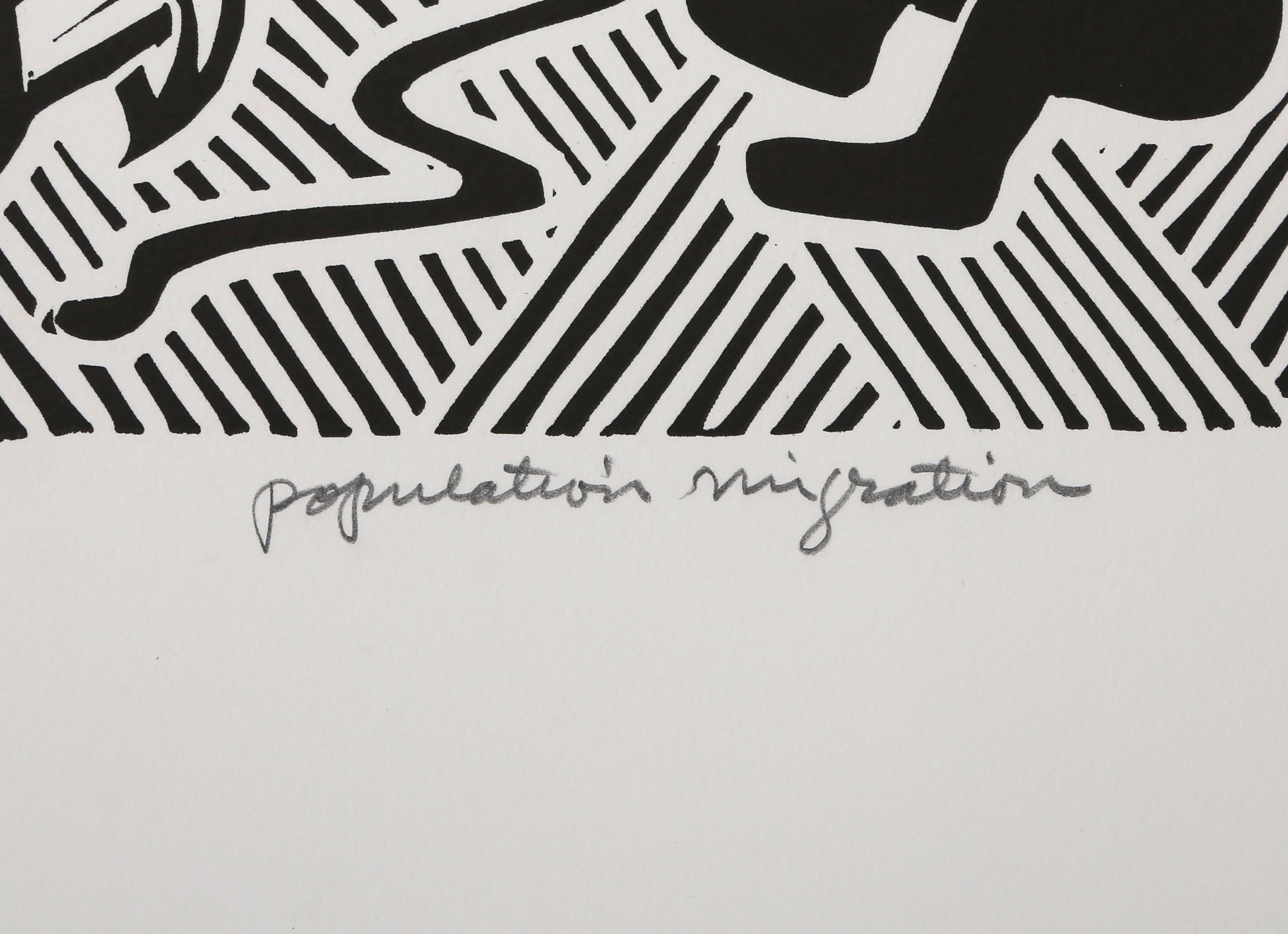Population Migration, Pop Art Linocut by Richard Mock For Sale 3