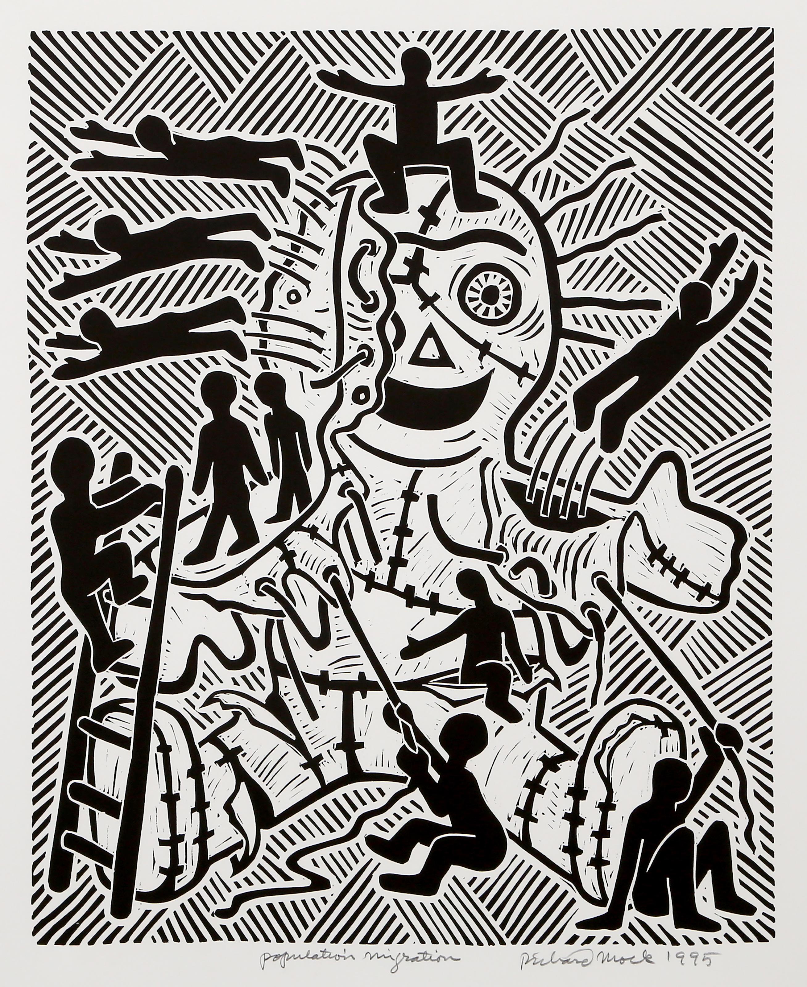 Population Migration, Pop Art Linocut by Richard Mock