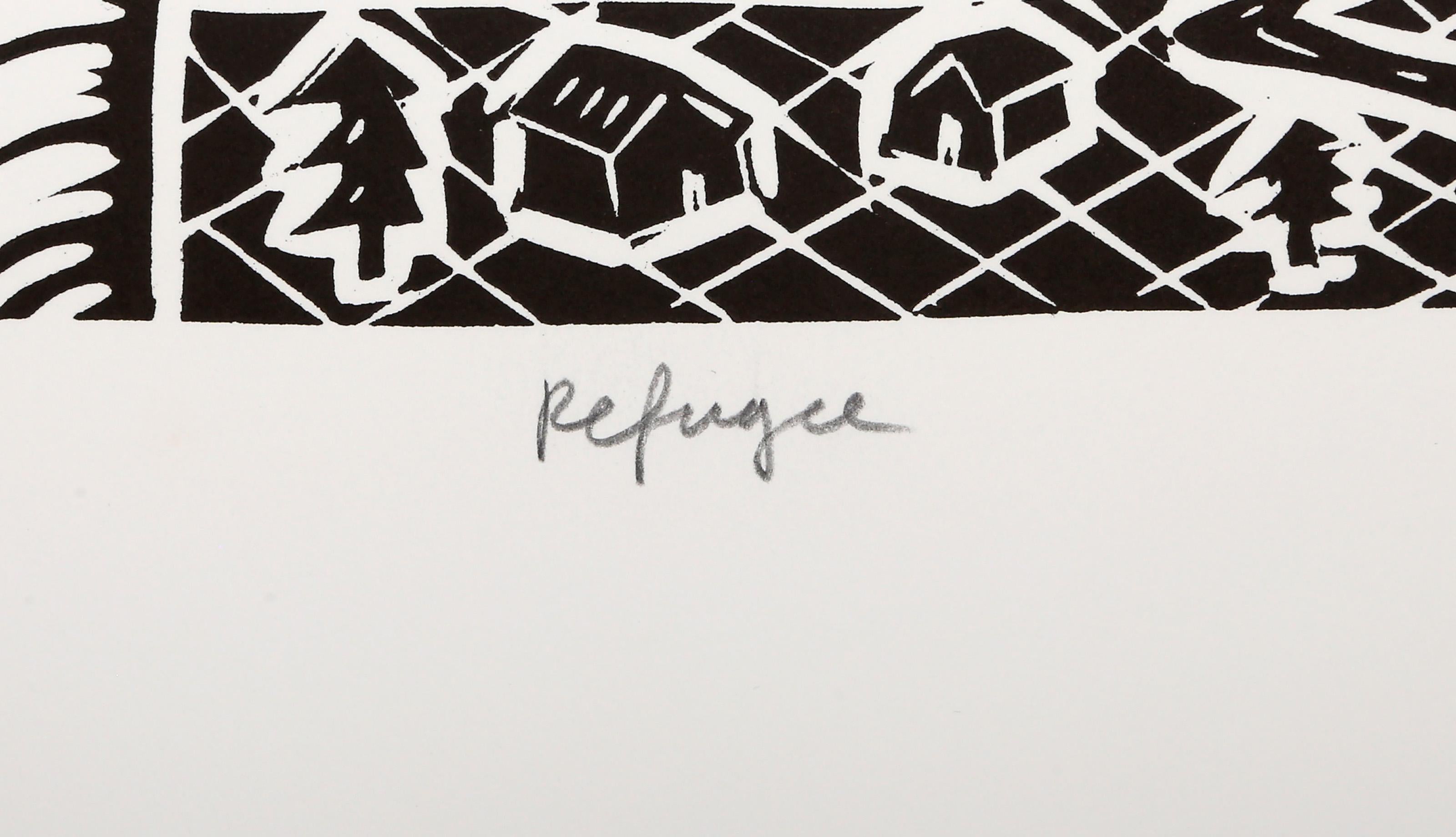 Refugiado, Linograbado Pop Art de Richard Mock en venta 3
