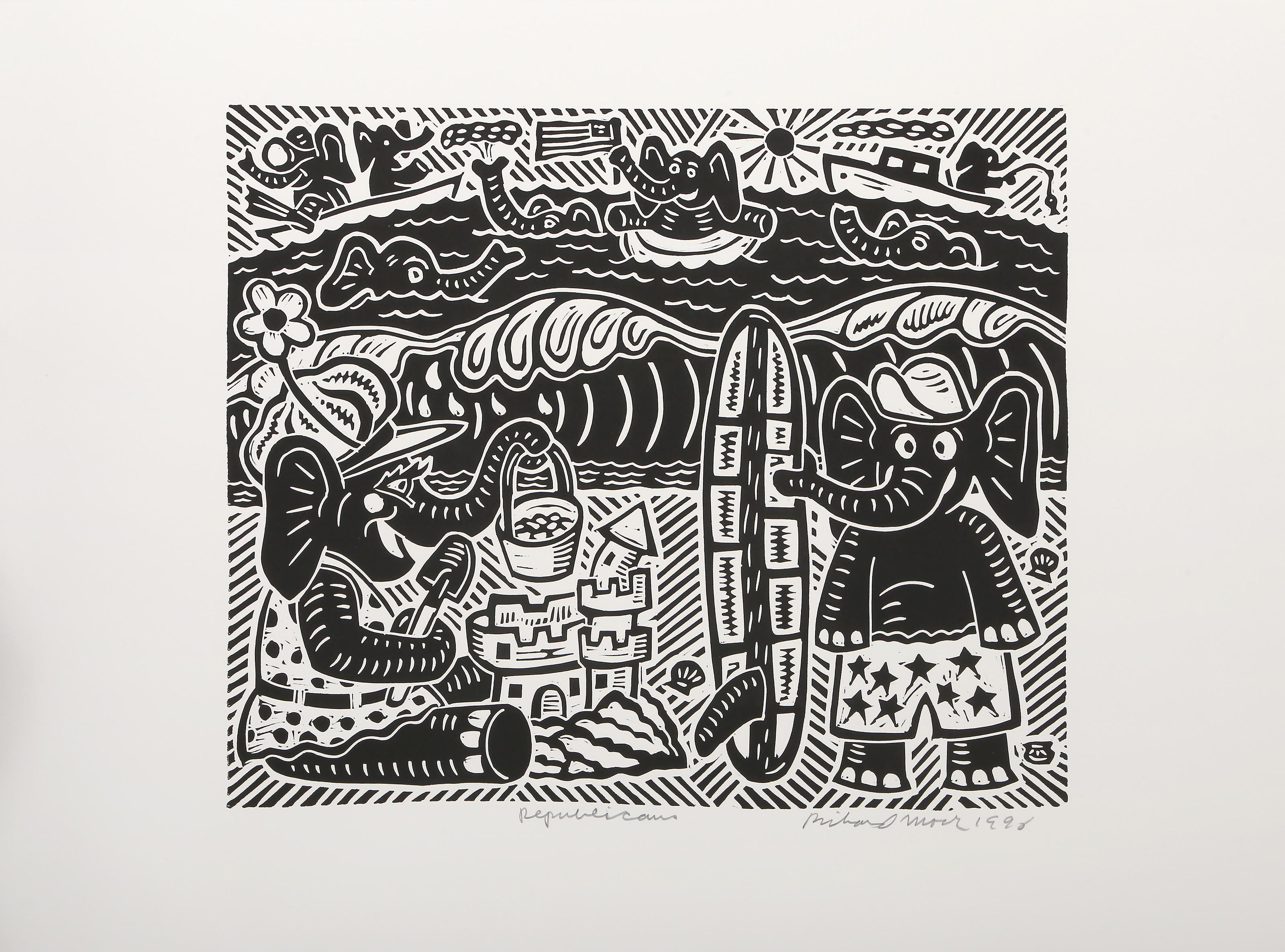Republicans, Pop Art Linocut by Richard Mock For Sale 2