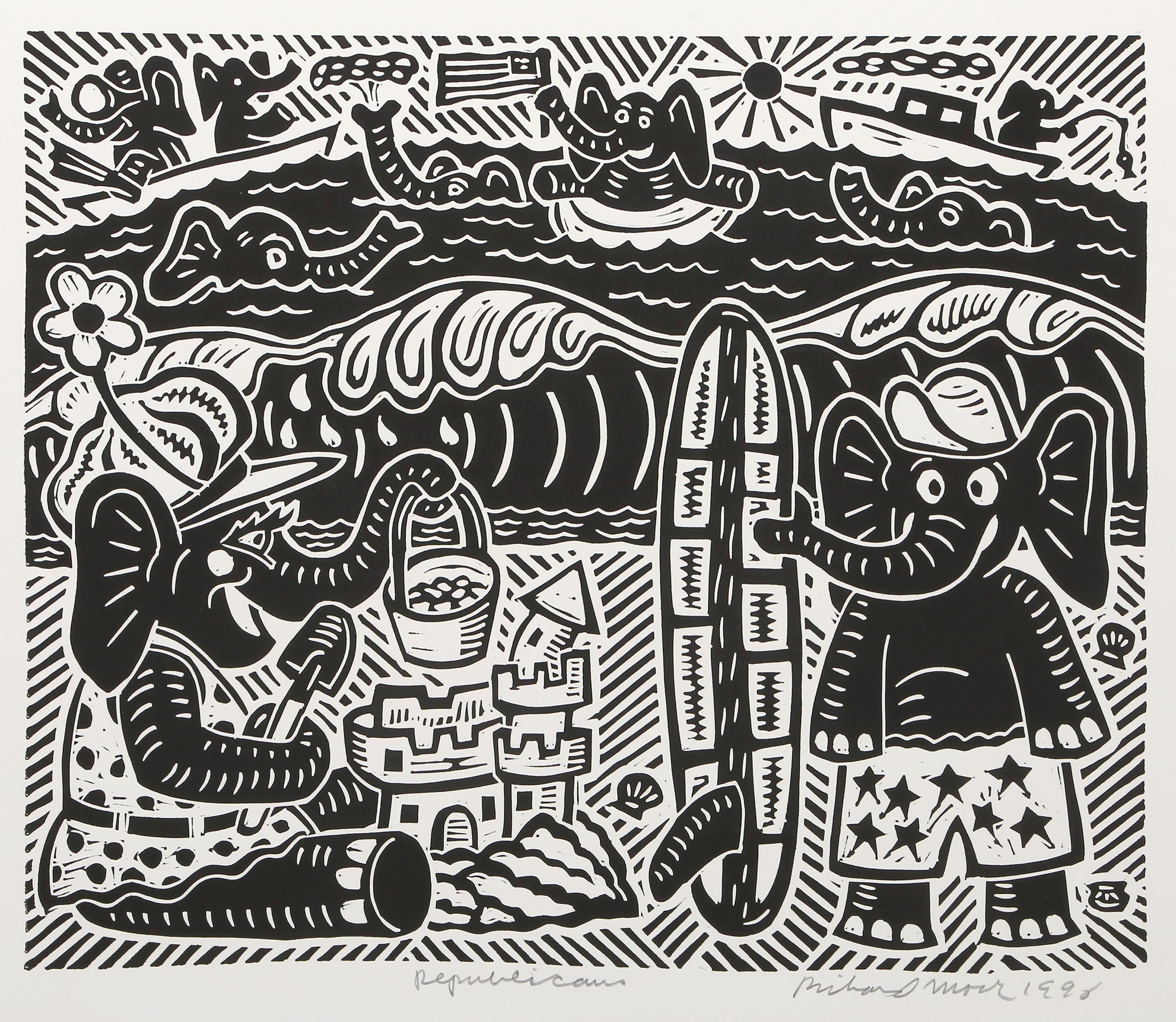 Republicans, Pop Art Linocut by Richard Mock