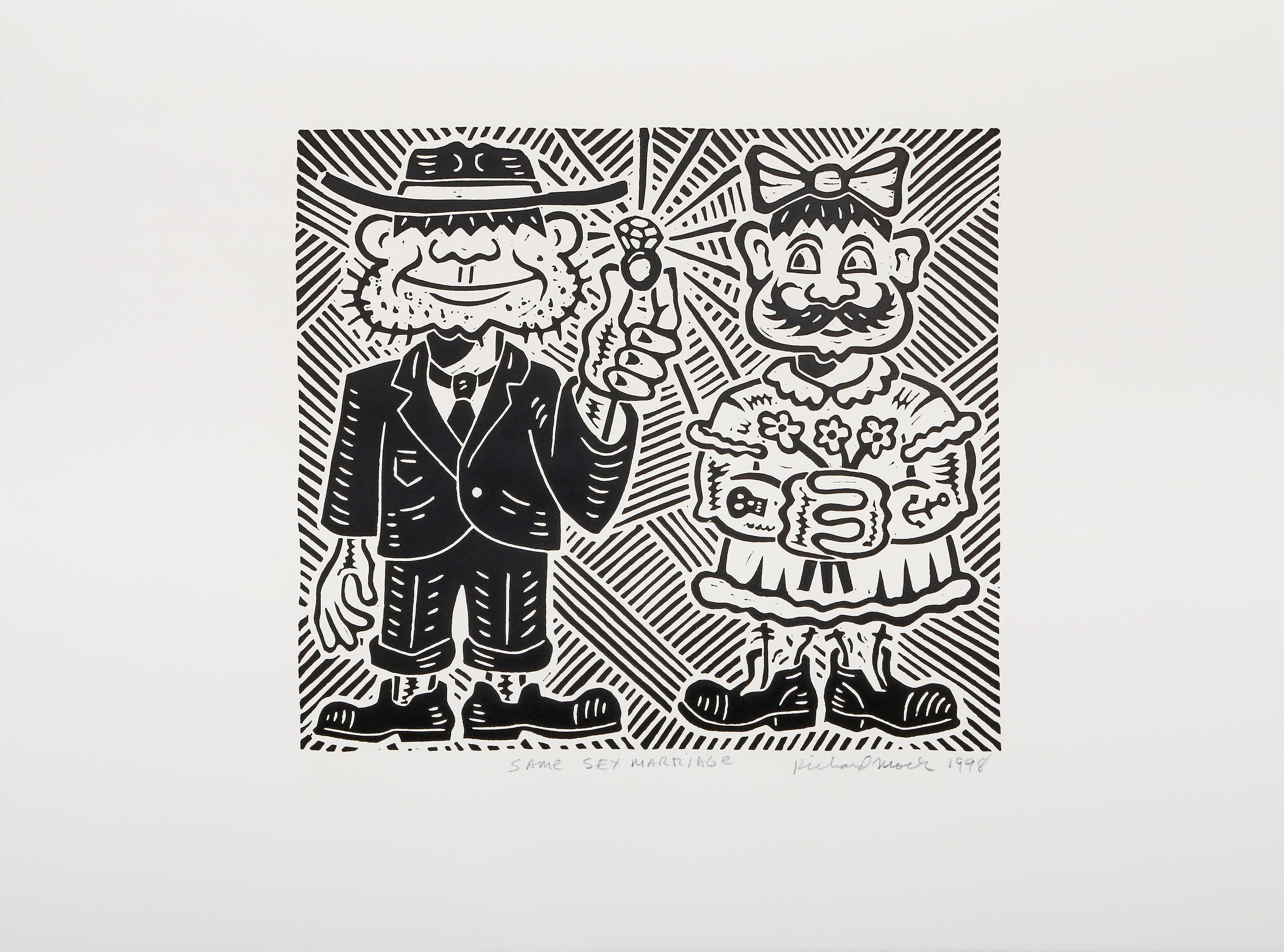 Matrimonio entre personas del mismo sexo, Linograbado Pop Art de Richard Mock en venta 1