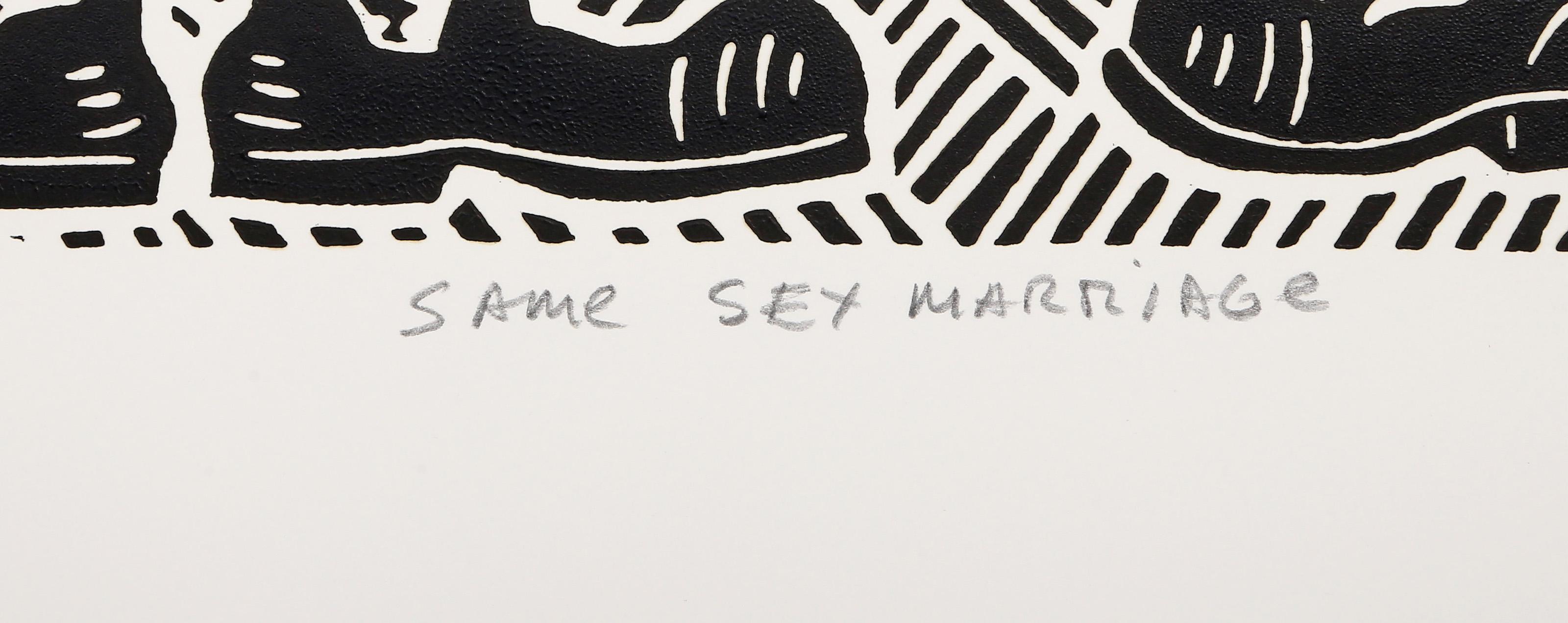 Matrimonio entre personas del mismo sexo, Linograbado Pop Art de Richard Mock en venta 3