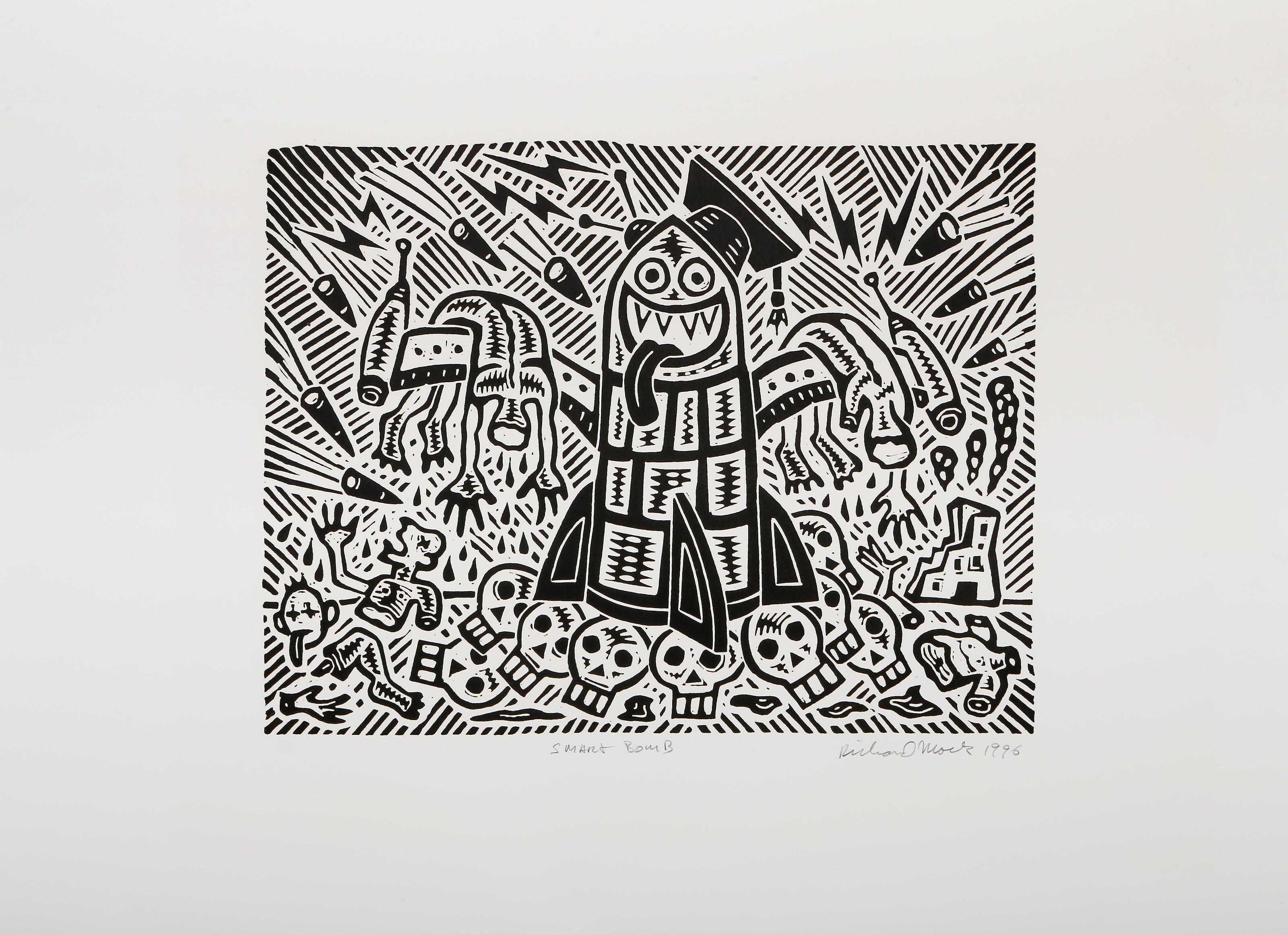 Smart Bomb, Pop Art Linocut by Richard Mock For Sale 1