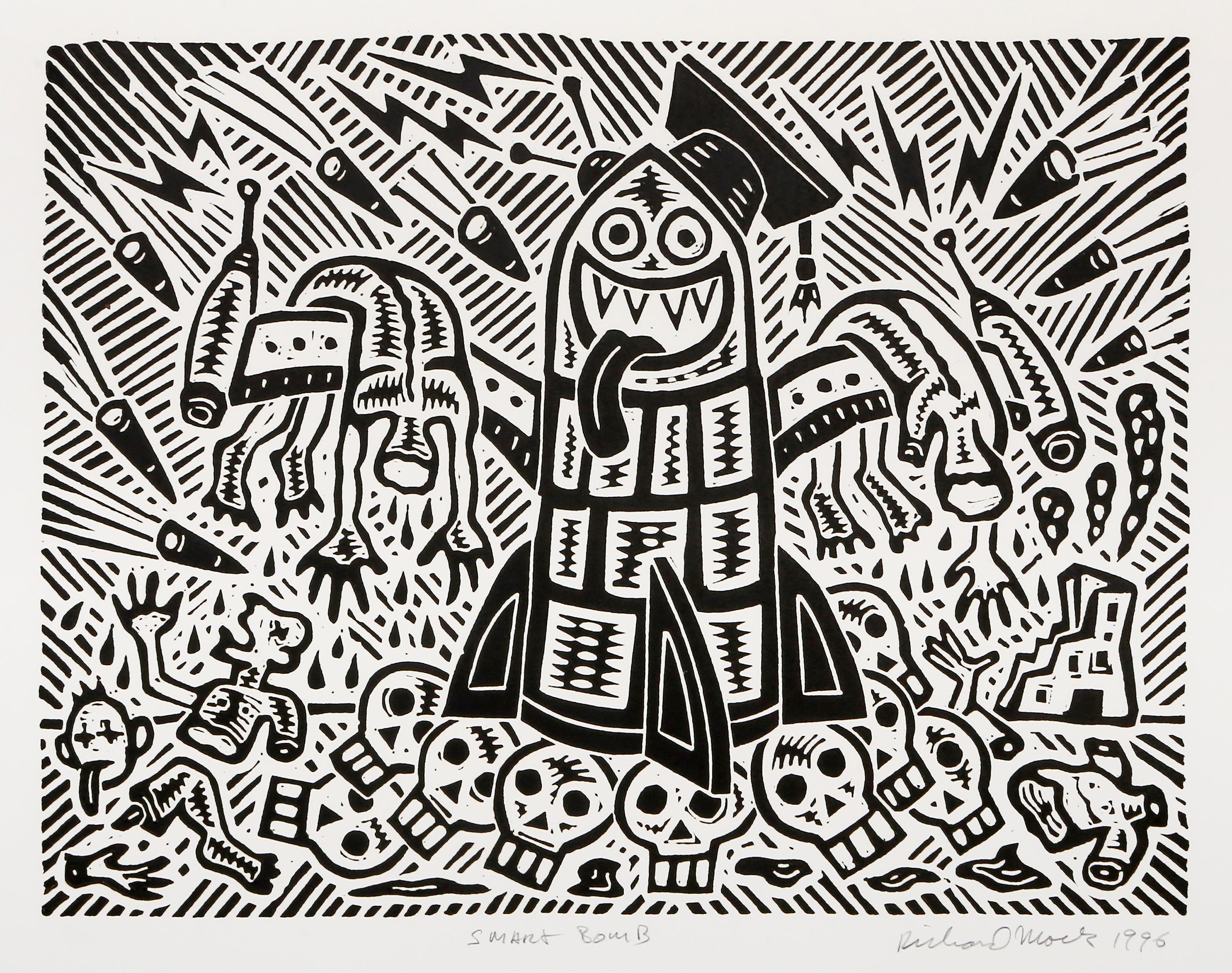 Smart Bomb, Pop Art Linocut by Richard Mock