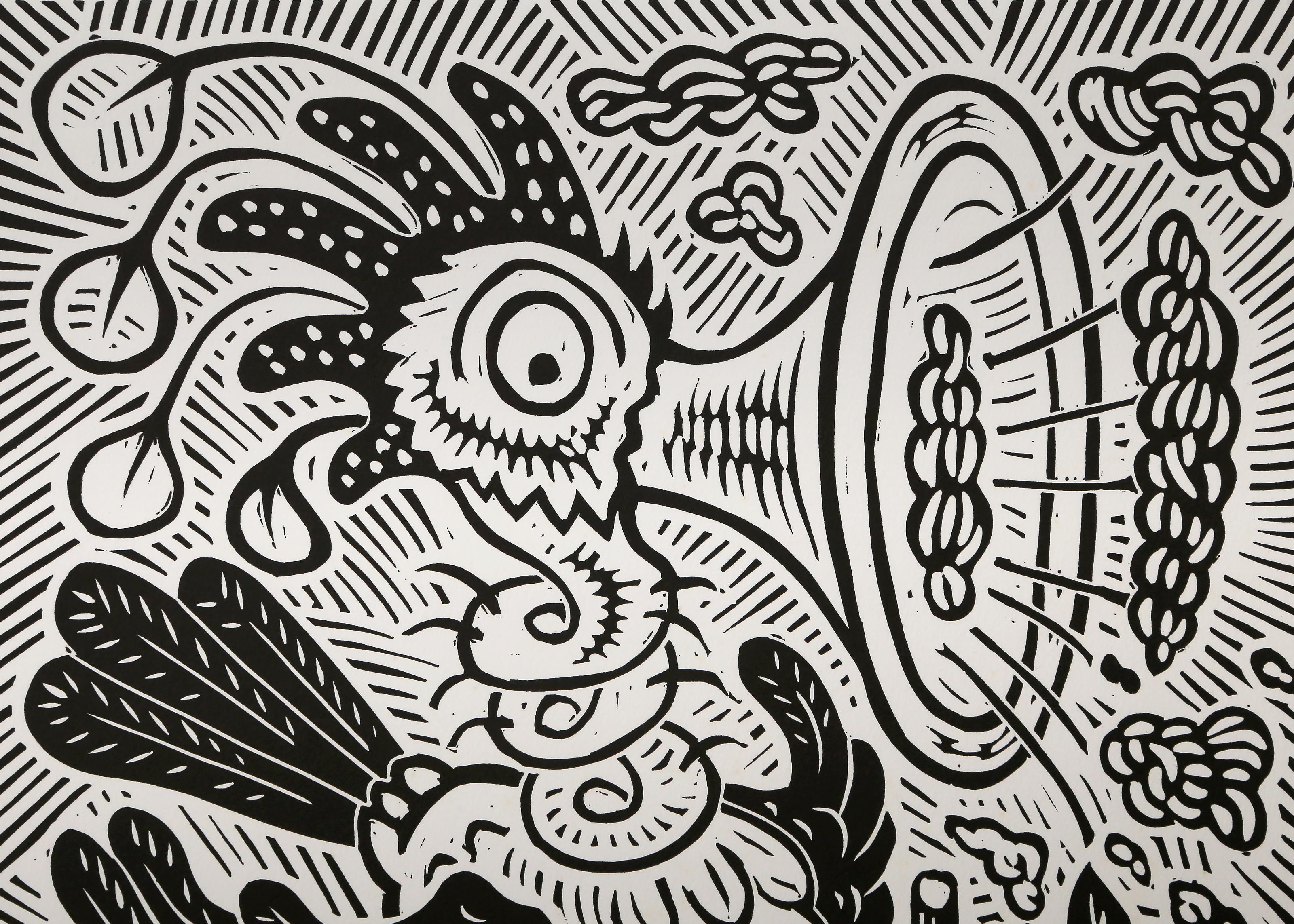 Smog Swallow, Linogravure Pop Art de Richard Mock en vente 1