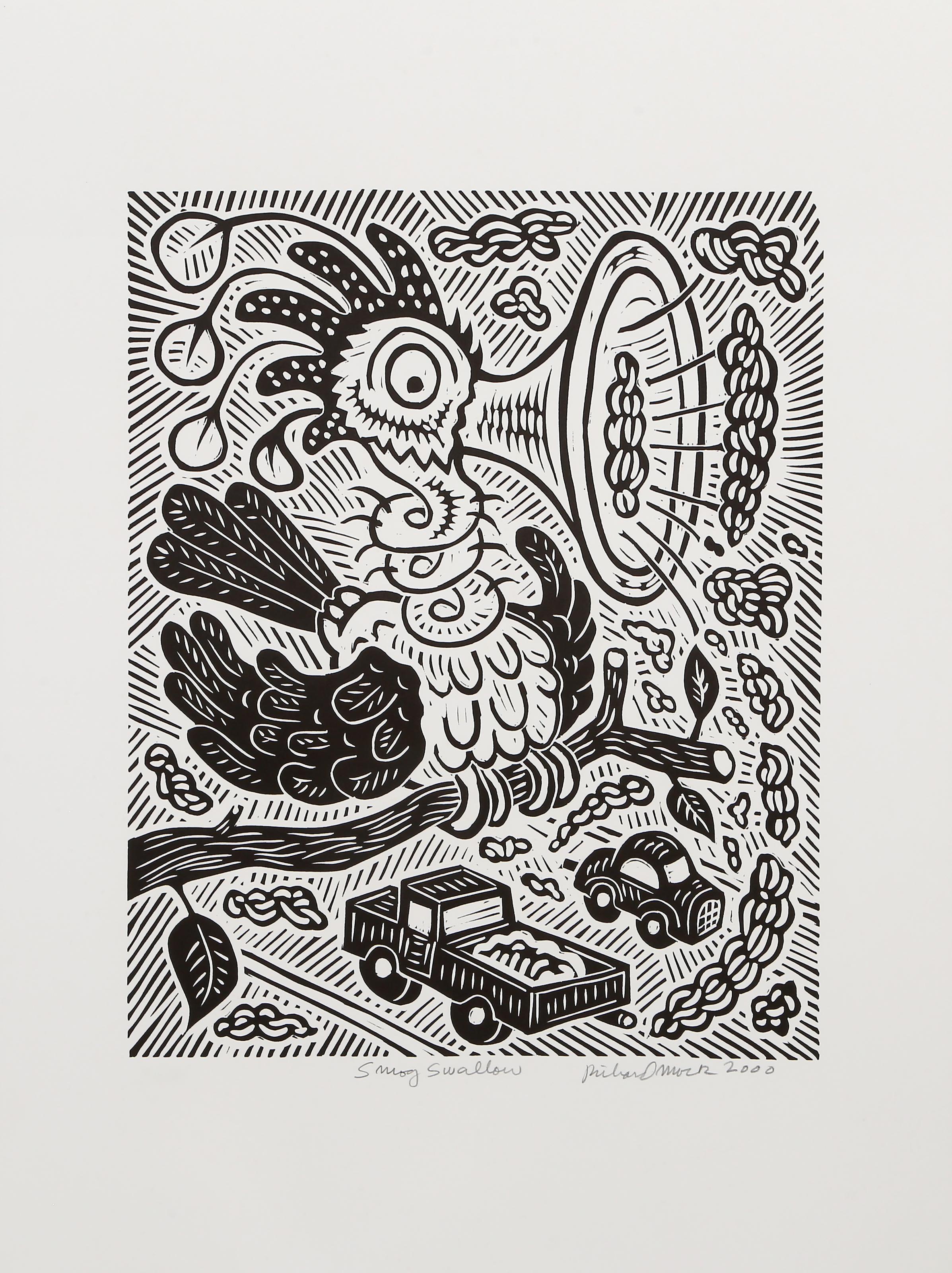 Smog Swallow, Linogravure Pop Art de Richard Mock en vente 2