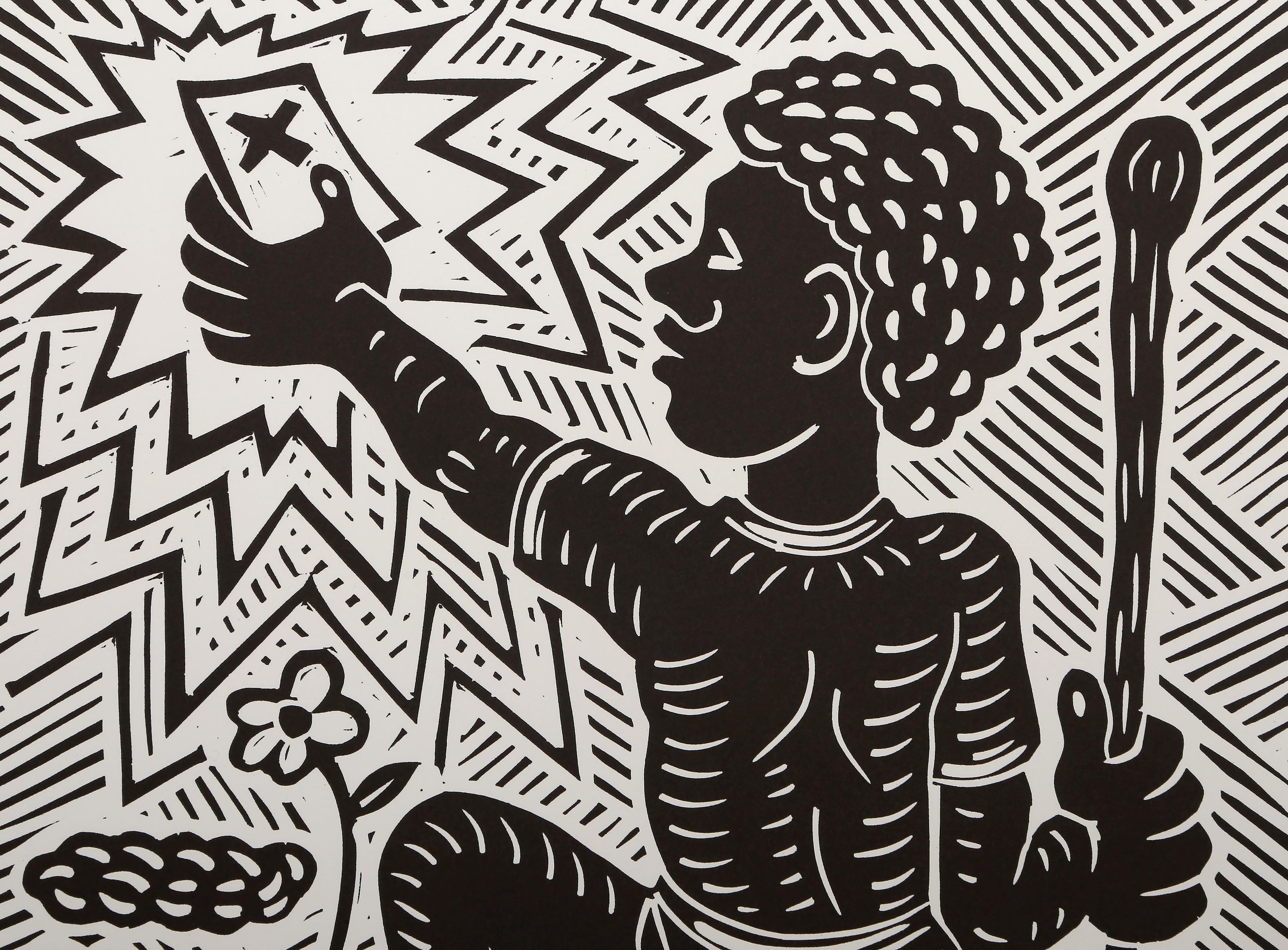 Vote sud-africain, linogravure pop art de Richard Mock en vente 1