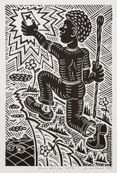 Vote sud-africain, linogravure pop art de Richard Mock