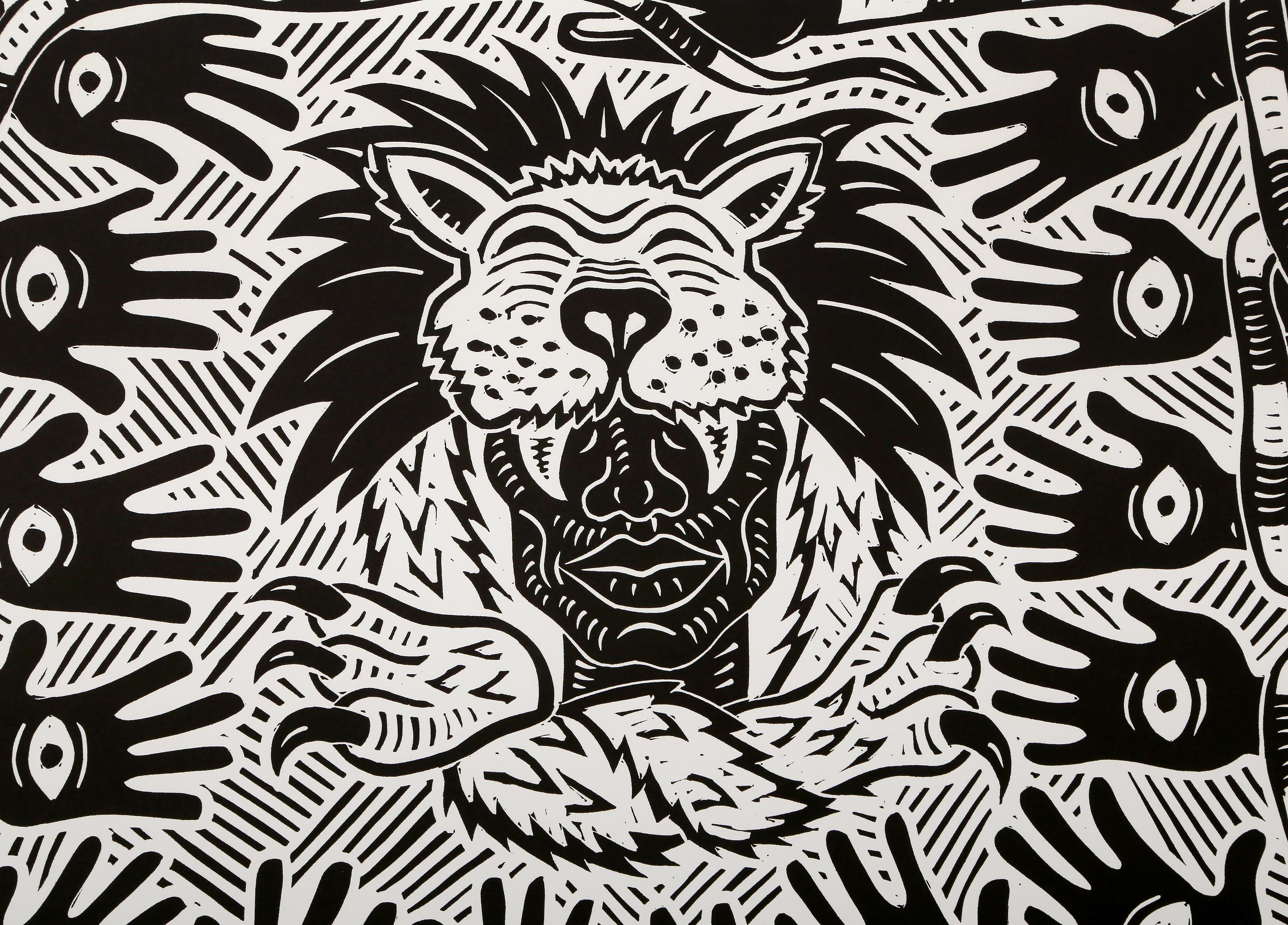 Tribal Art Over Nationalism, linogravure pop art de Richard Mock en vente 1