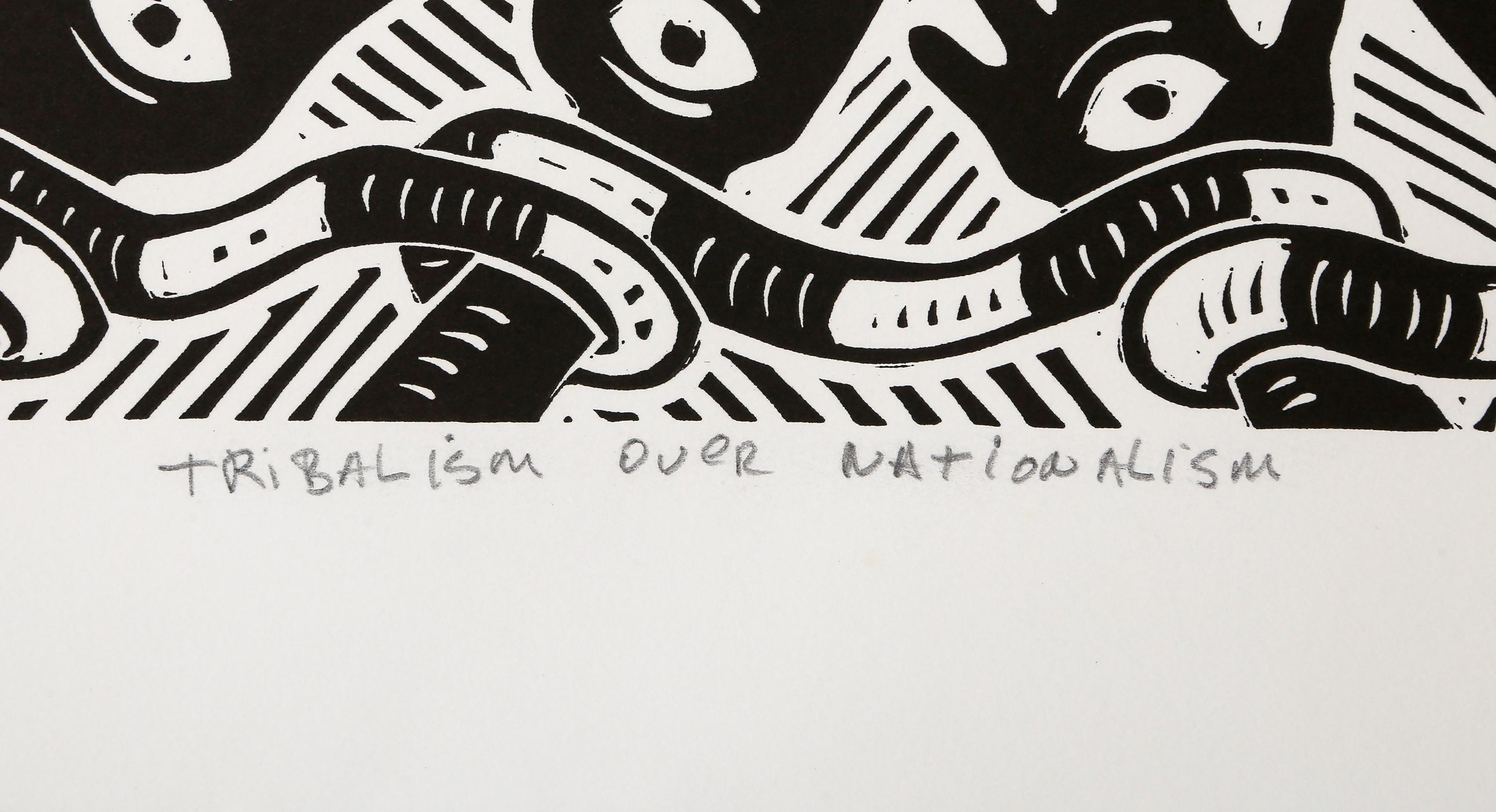 Tribal Art Over Nationalism, linogravure pop art de Richard Mock en vente 4