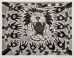 Tribal Art Over Nationalism, linogravure pop art de Richard Mock