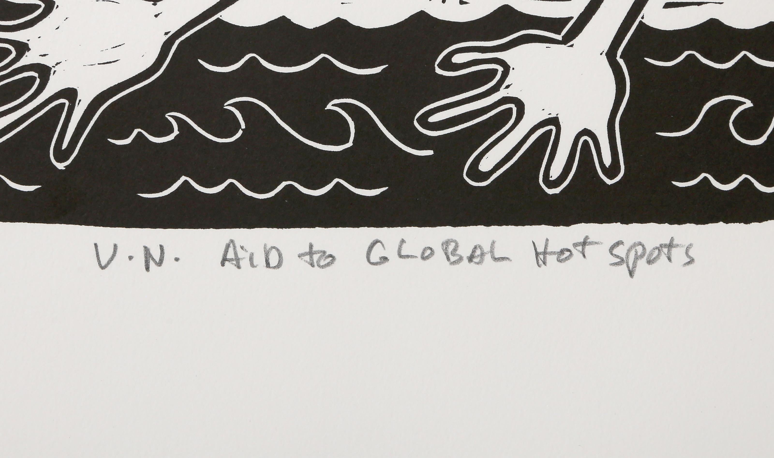 UN Aid to Global Hot Spots, Pop Art Linocut by Richard Mock For Sale 3
