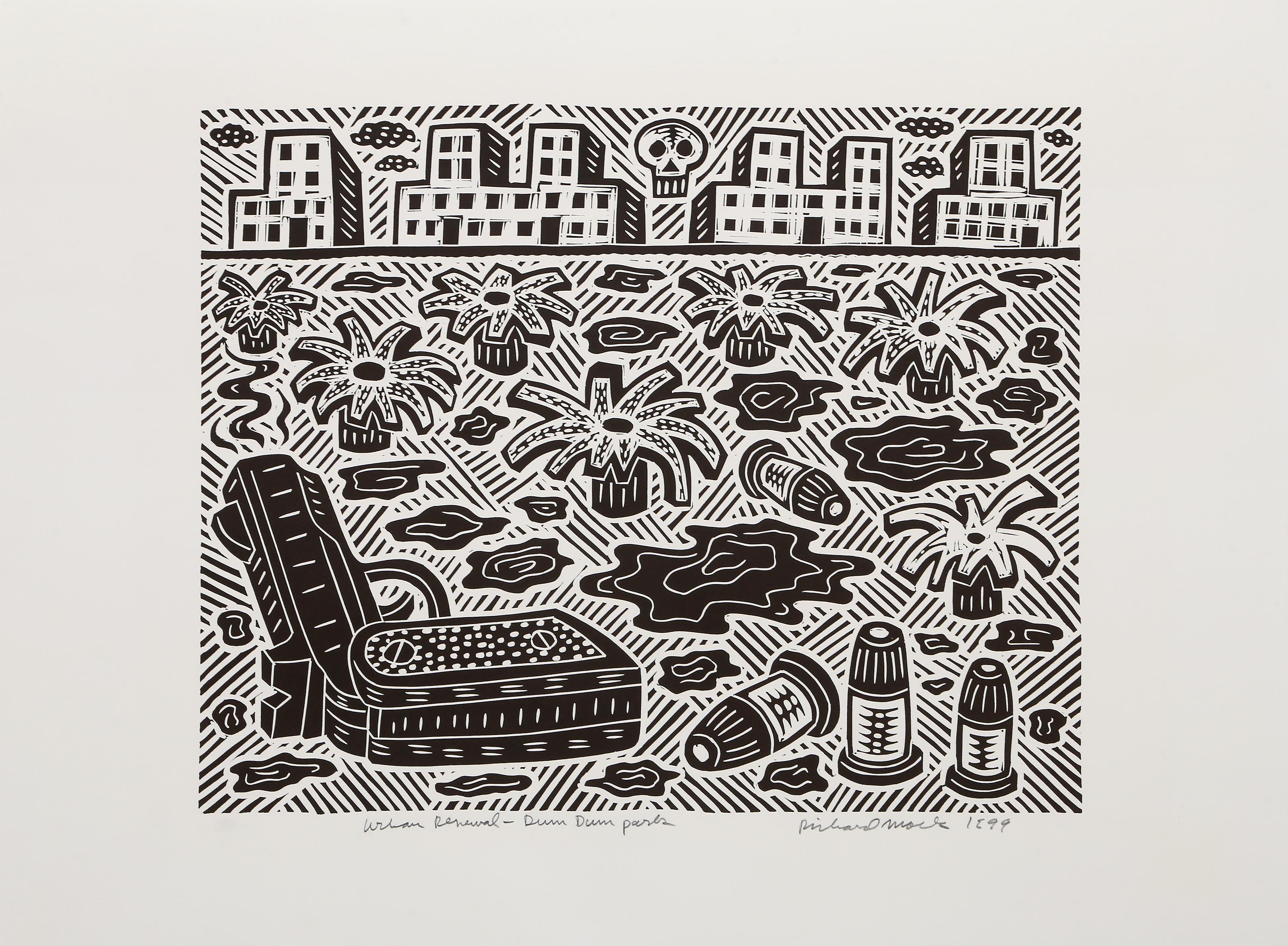 Urban Renewal - Dum Dum Park, Pop Art Linocut by Richard Mock For Sale 1