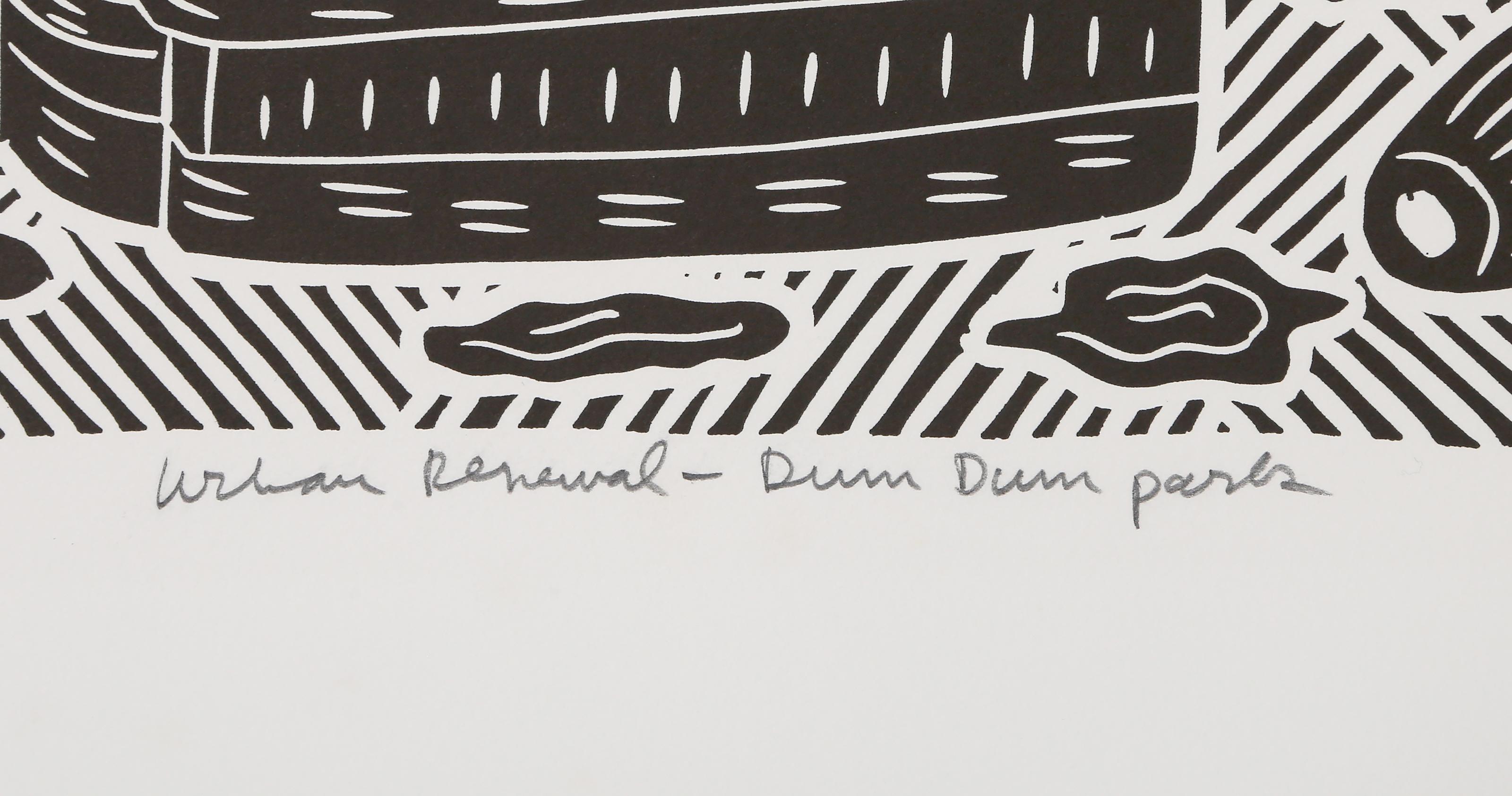 Urban Renewal - Dum Dum Park, Pop Art Linocut by Richard Mock For Sale 3