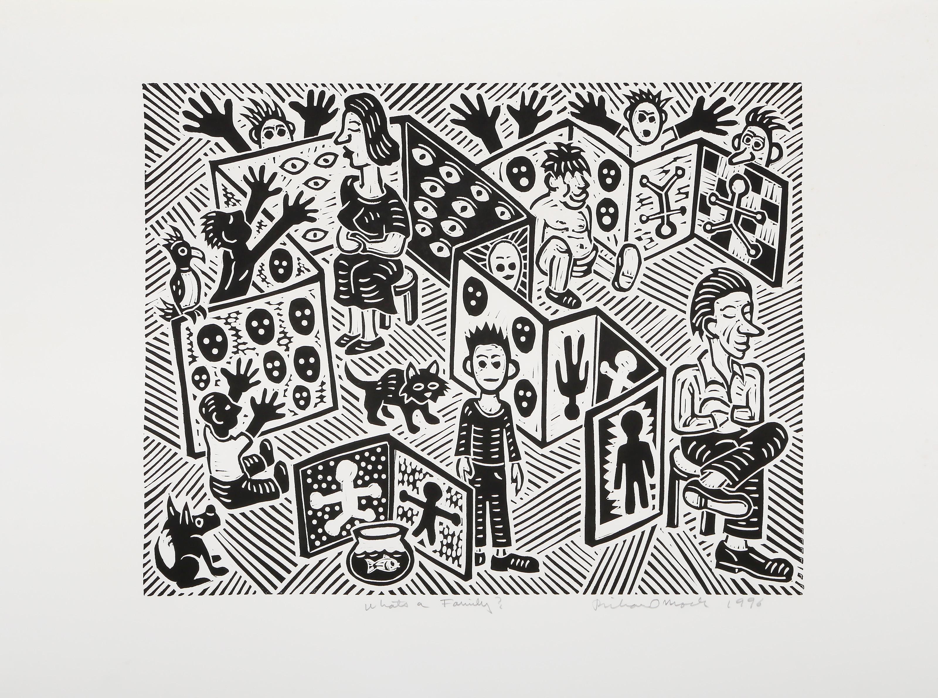 ¿Qué familia?, Linograbado Pop Art de Richard Mock en venta 1