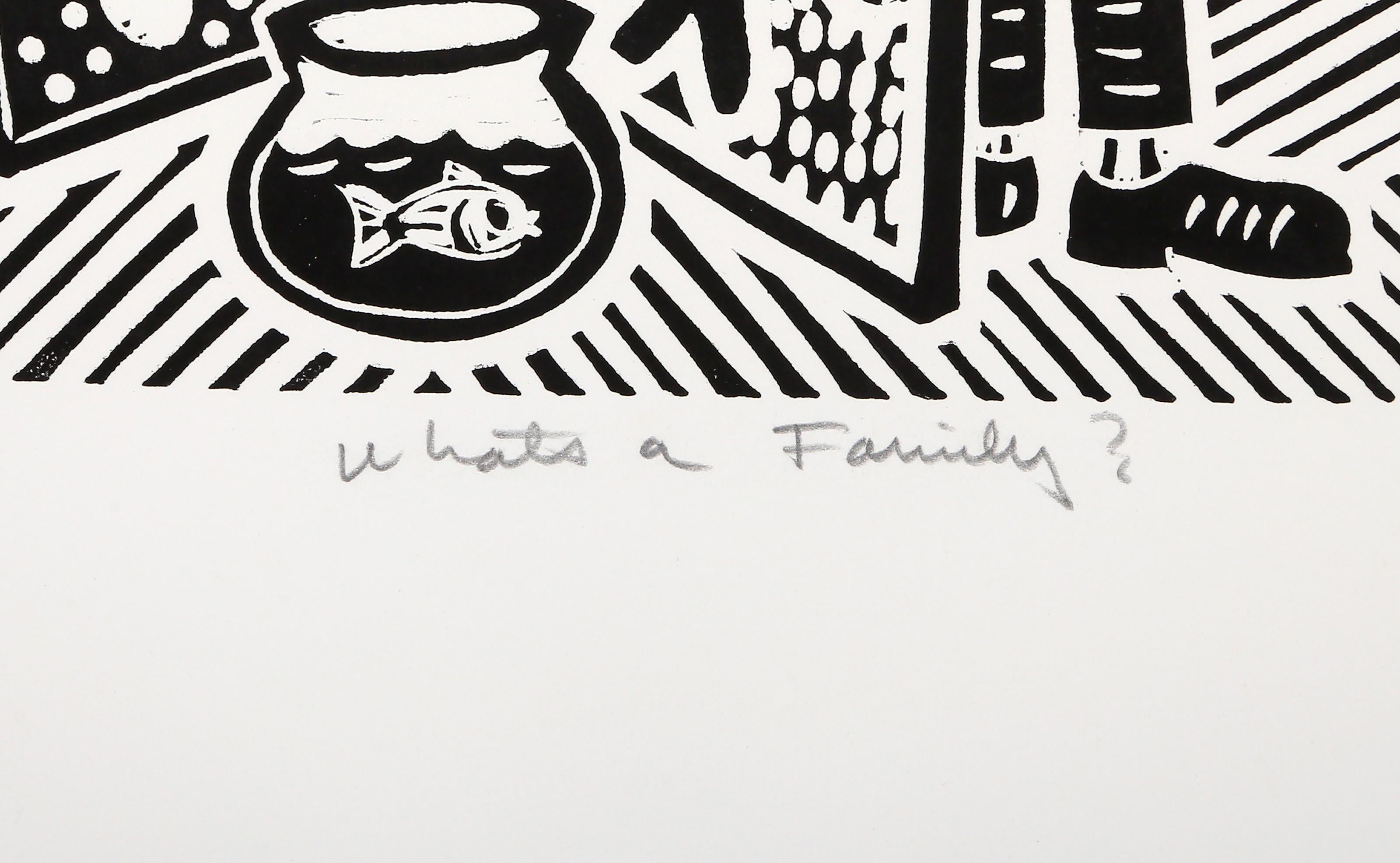 ¿Qué familia?, Linograbado Pop Art de Richard Mock en venta 3