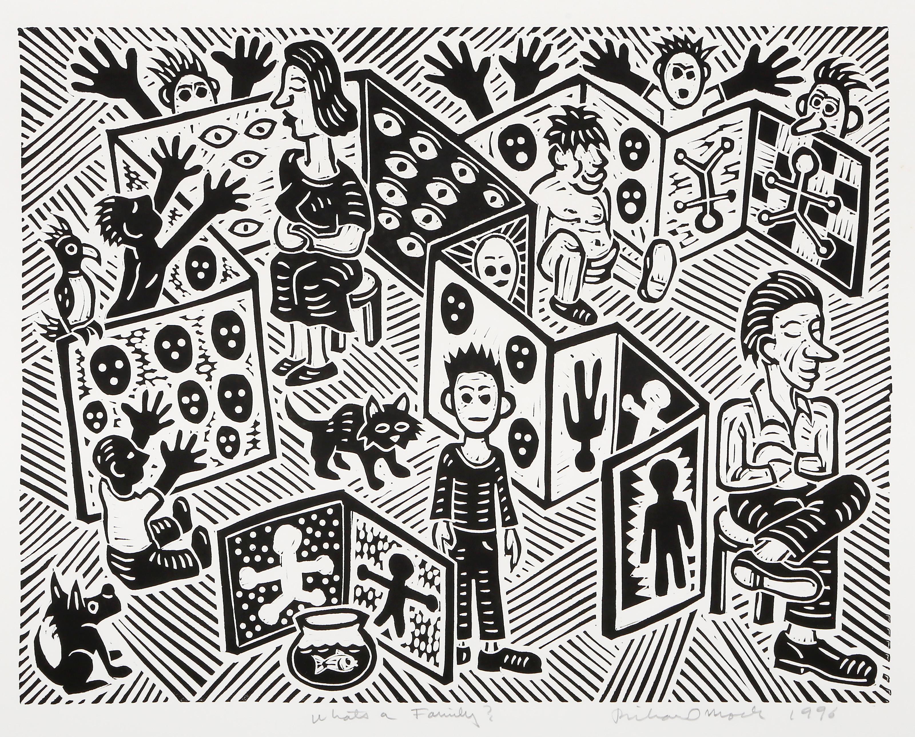 What A Family?, Pop Art Linocut by Richard Mock