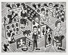 ¿Qué familia?, Linograbado Pop Art de Richard Mock