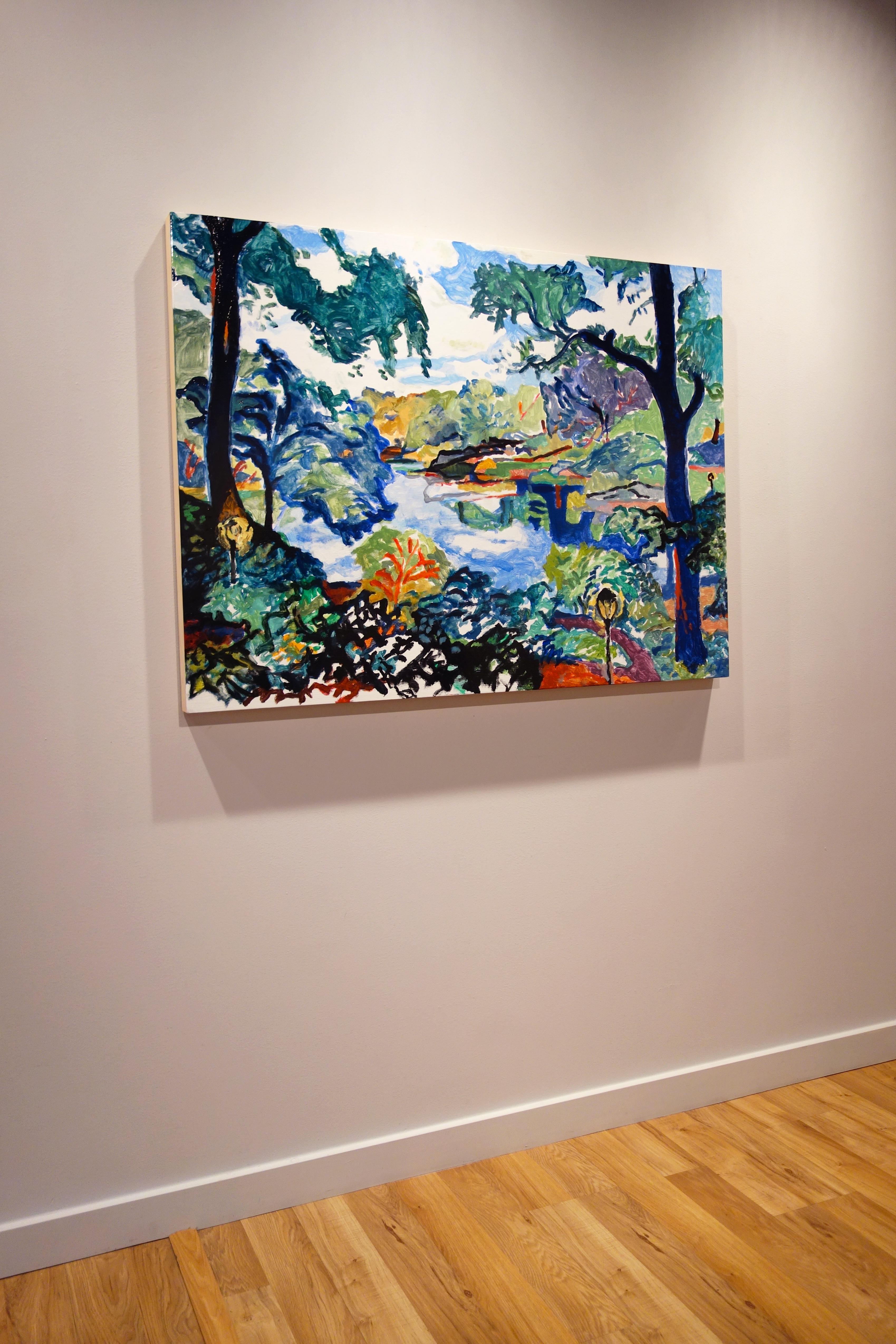 Lush, 2019, arcrylic on board, 36 x 48 in. - Black Landscape Painting by Richard Morhous