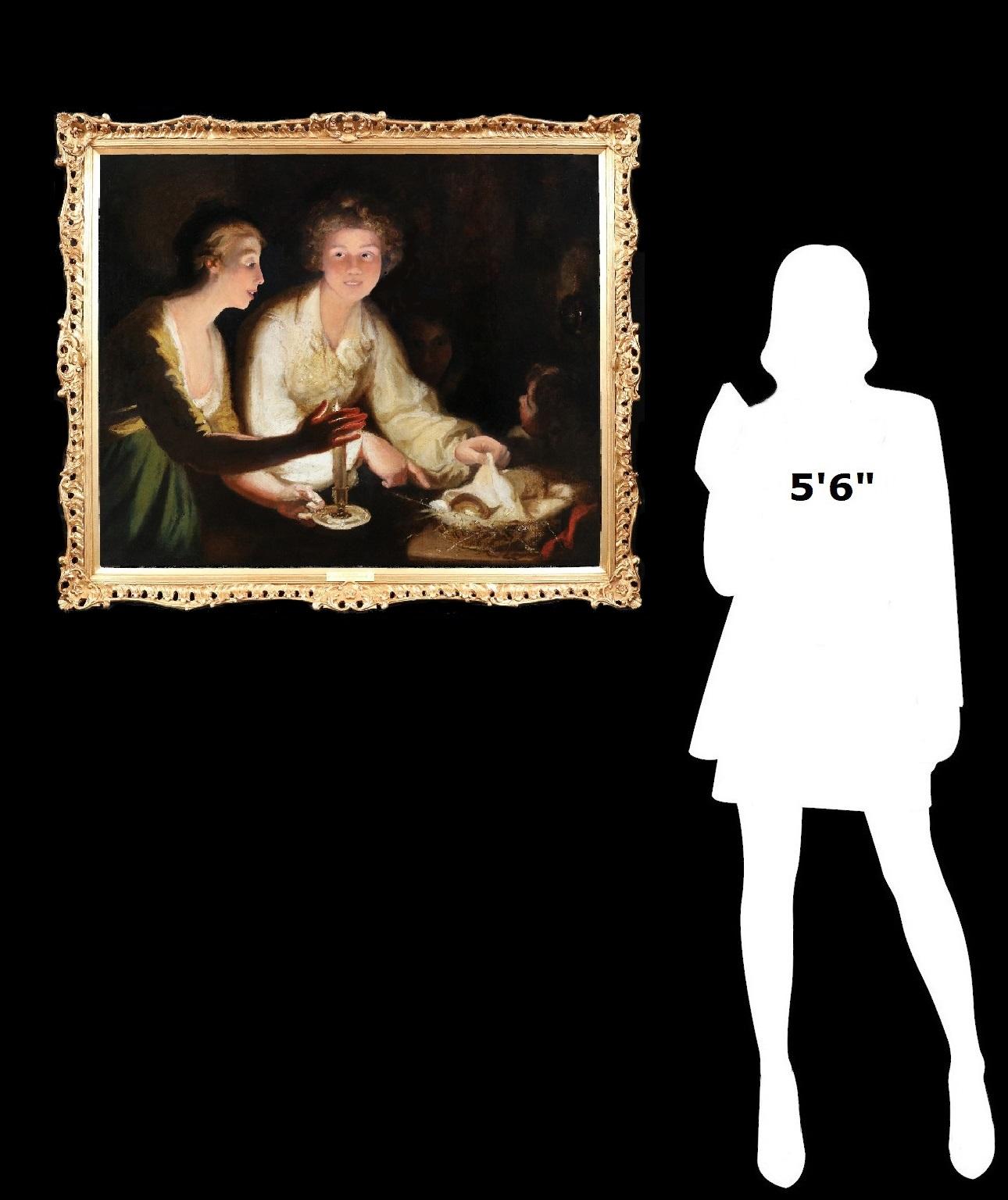 L'uovo d'oro - Pittura a olio dei primi del XIX secolo che raffigura gli innamorati di Mother Goose - Painting di Richard Morton Paye (1750 - 1821)