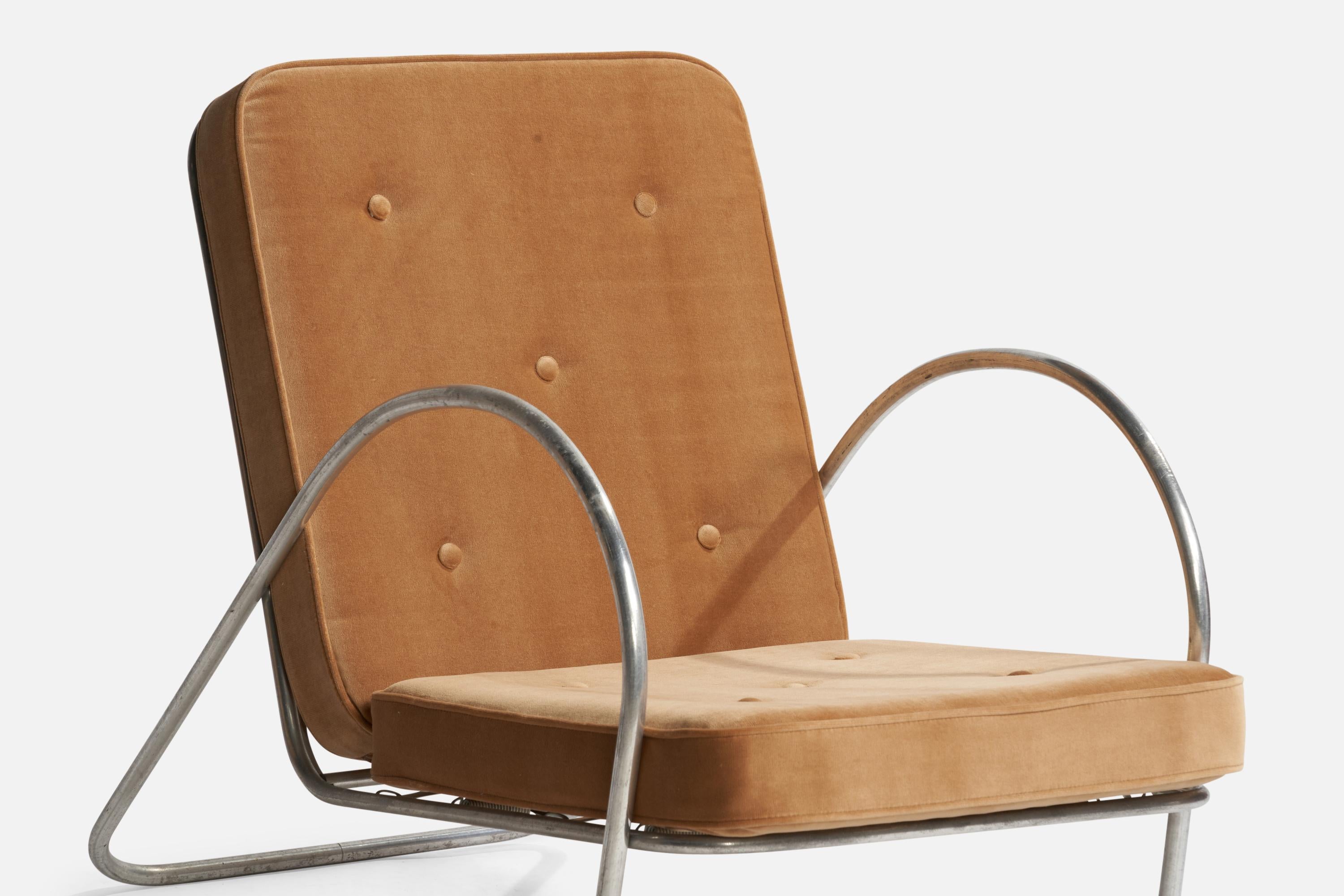 Milieu du XXe siècle Attribution Richard Neutra, chaises longues, acier tubulaire, velours, États-Unis, années 1940 en vente
