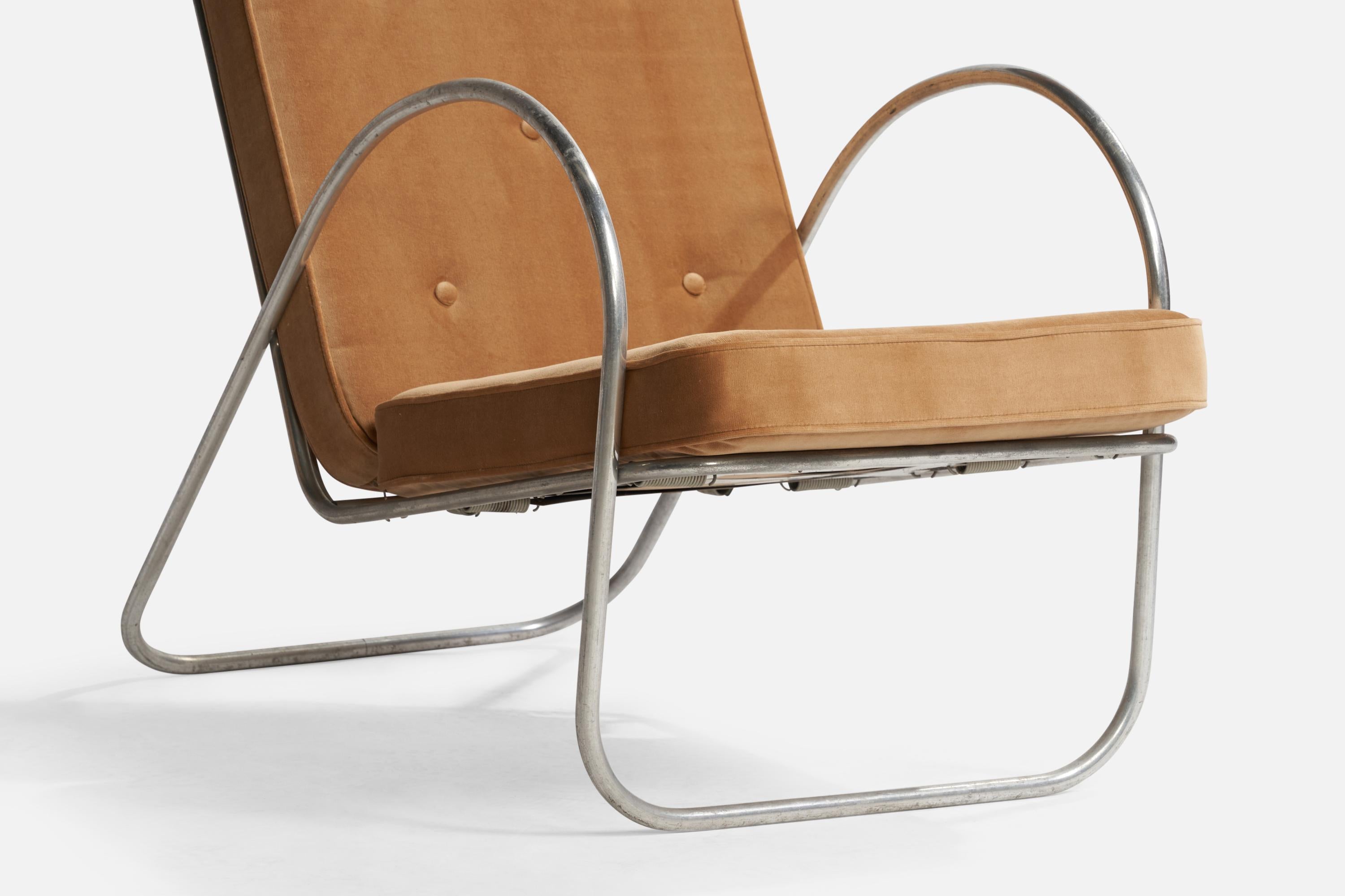 Richard Neutra Attribution, Loungesessel, Stahlrohr, Samt, USA, 1940er Jahre im Angebot 1
