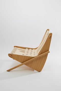 Richard Neutra Boomerang Lounge Chair in Natural Wood and Yarn, 1942