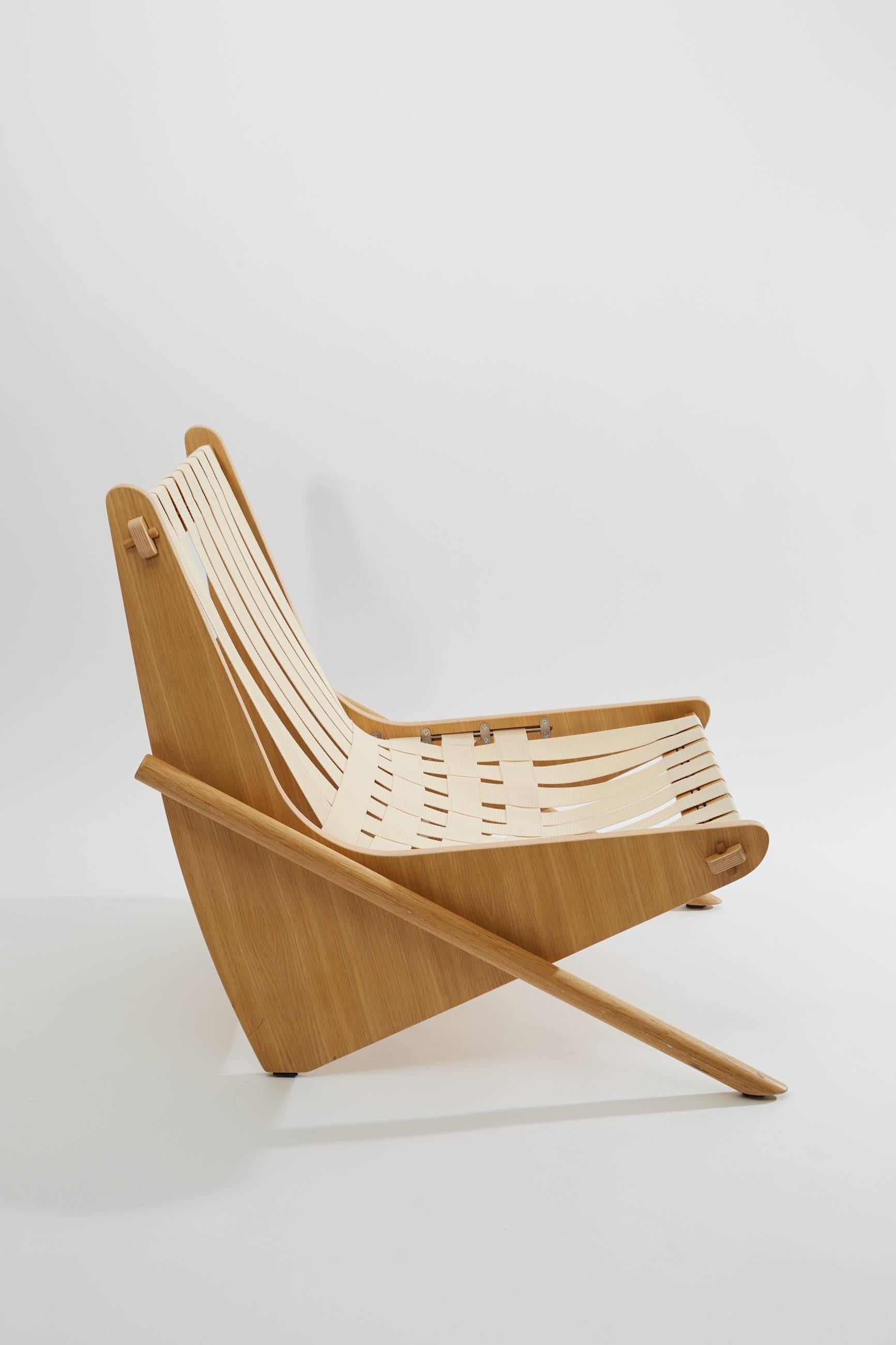 American Richard Neutra Boomerang Lounge Chair in Natural Wood and Yarn, 1942 For Sale