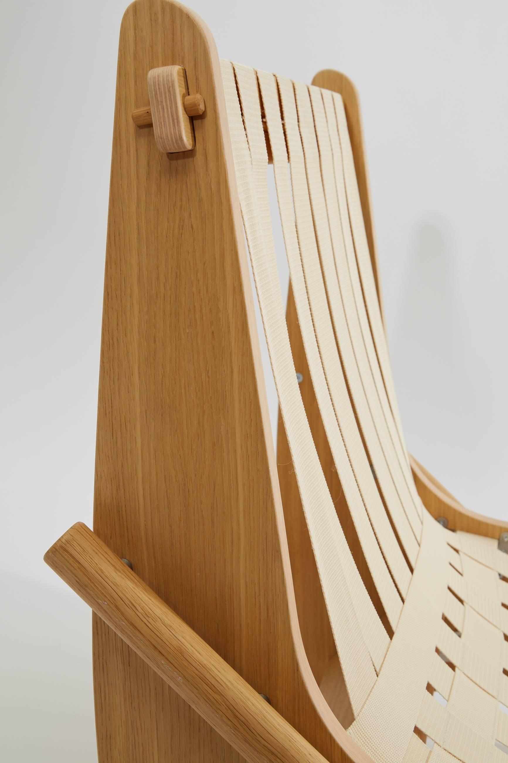 American Richard Neutra Boomerang Lounge Chair in Natural Wood and Yarn, 1942 For Sale