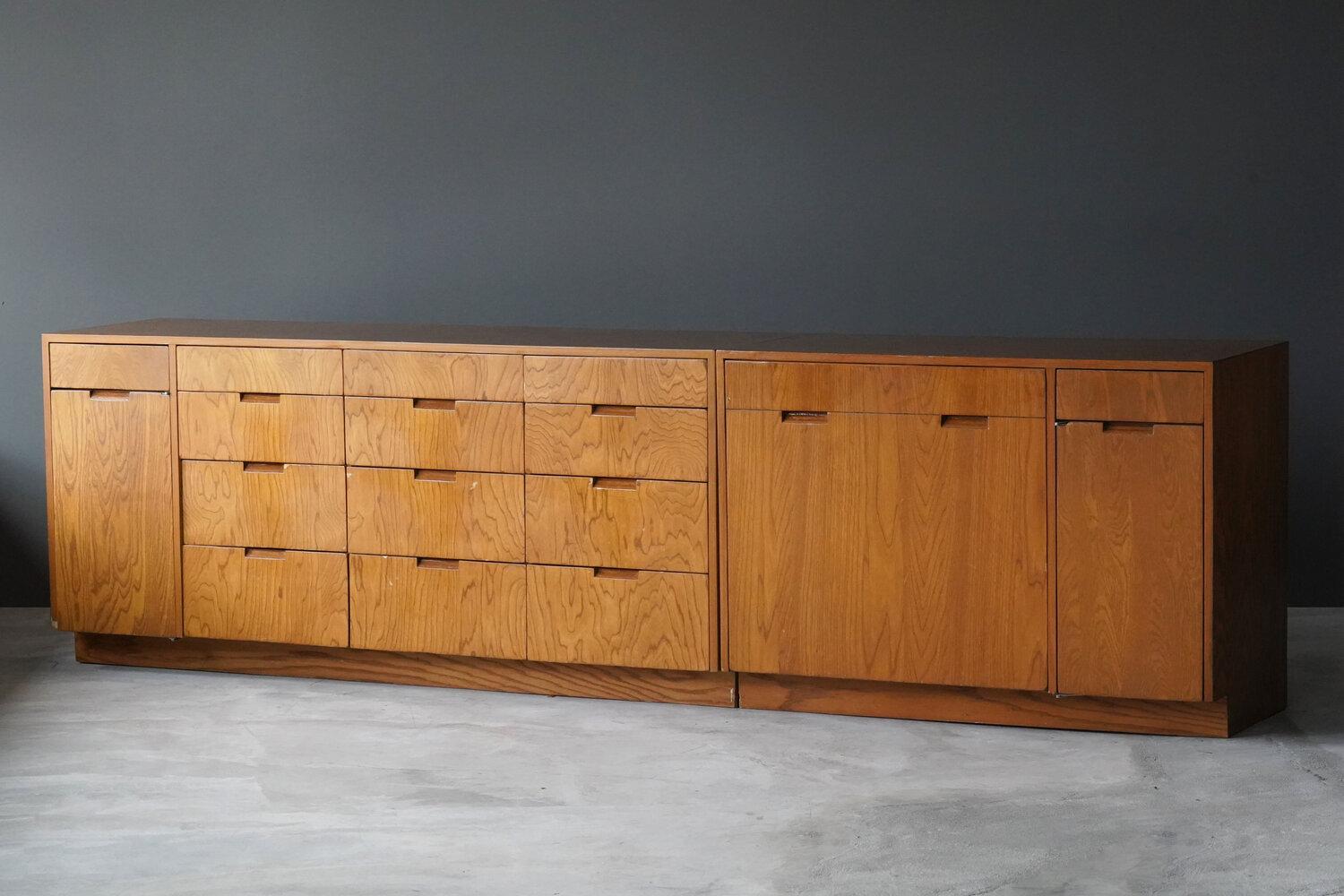 Two unique and sizable cabinets. One chest of drawers, the other featuring laundry-cabinetry. Designed by Richard Neutra for the Brown Sidney House, Holmby Hills, Los Angeles. Detailed provenance available upon request.

Other designers of the