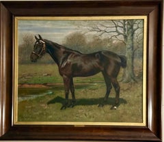 Nancy" Ölgemälde einer Fuchsstute in ländlicher Landschaft 1912