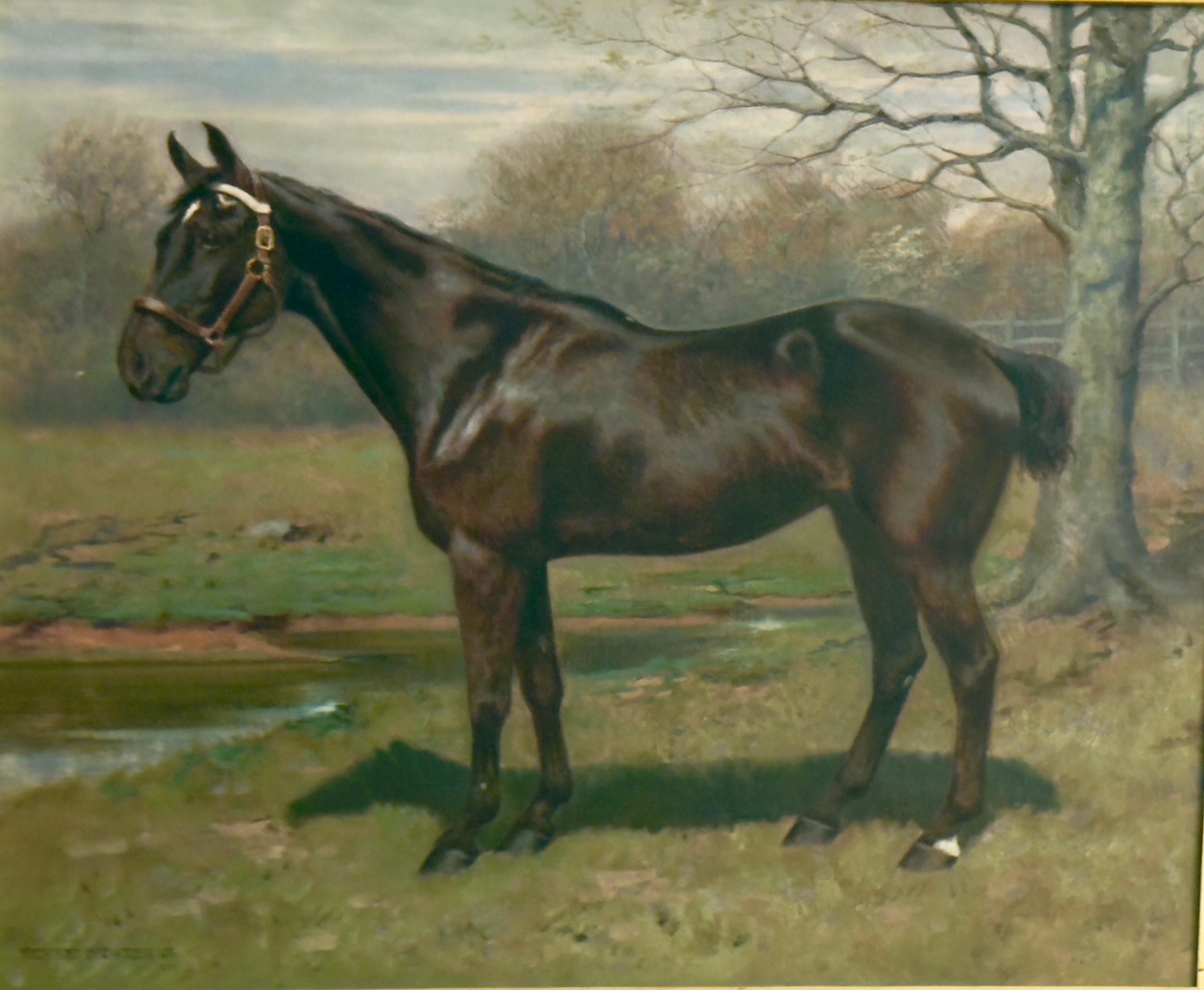 Richard Newton Landscape Painting – Nancy" Ölgemälde einer Fuchsstute in ländlicher Landschaft 1912