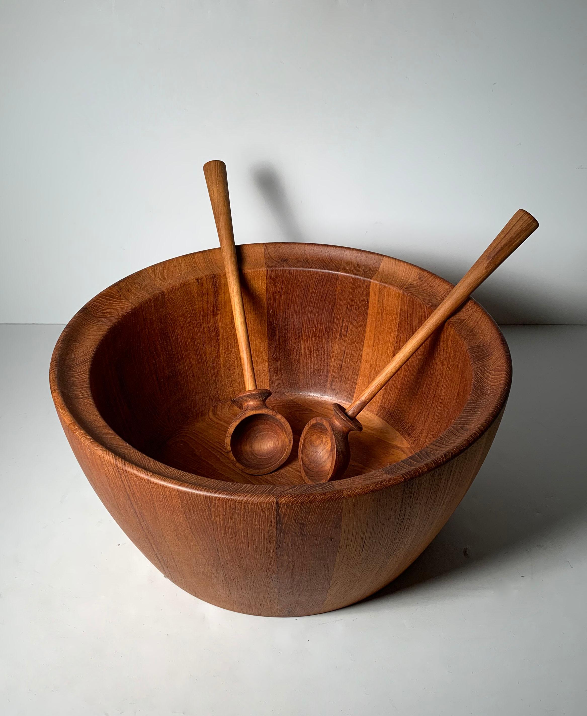 Mid-Century Modern Richard Nissen Danish Modern Salad Bowl with Utensils