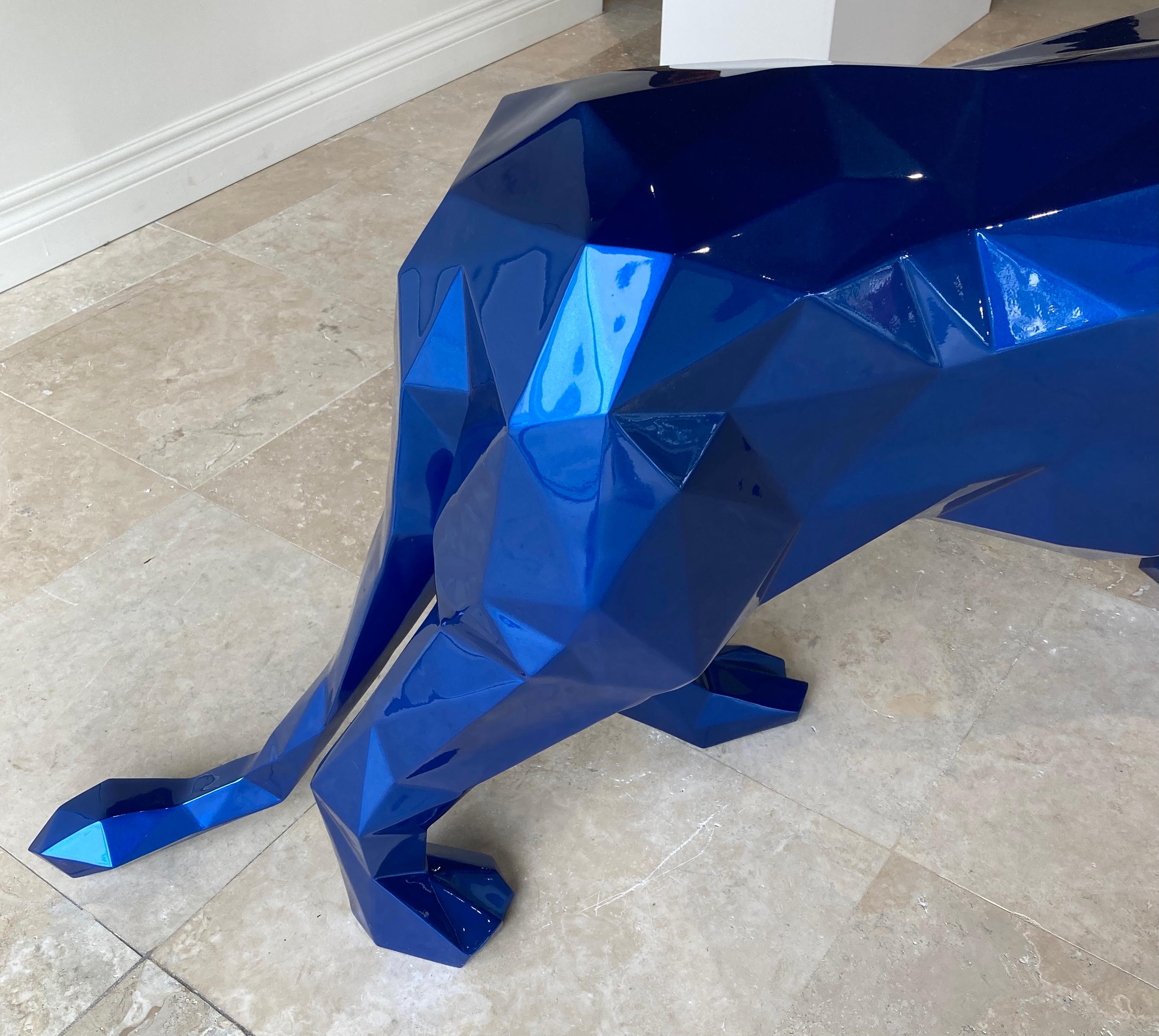 Lion 150 cm Bleu Sams IV/IV - Contemporain Sculpture par Richard Orlinksi