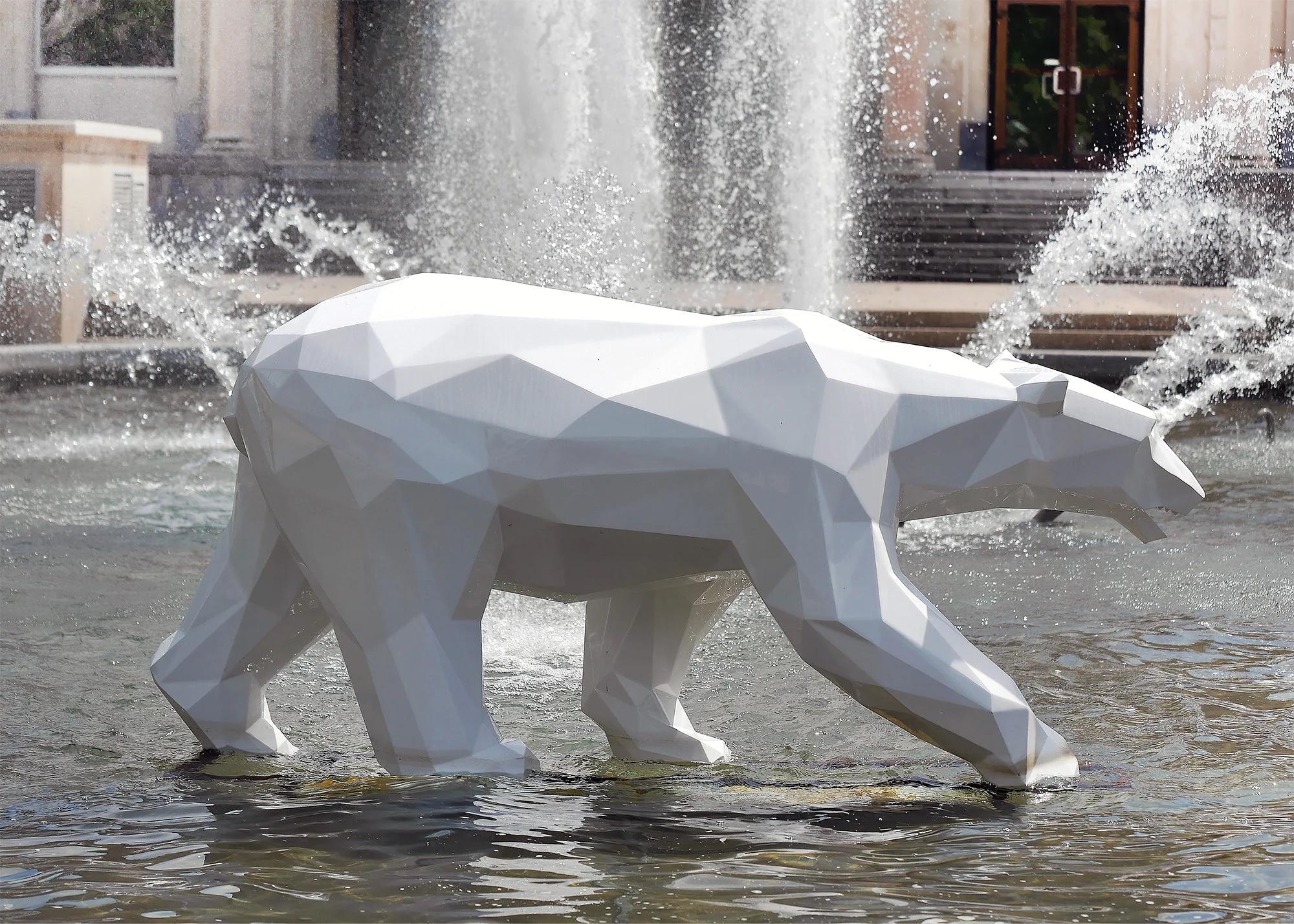 Walking Bear - White - Contemporary Sculpture by Richard Orlinksi
