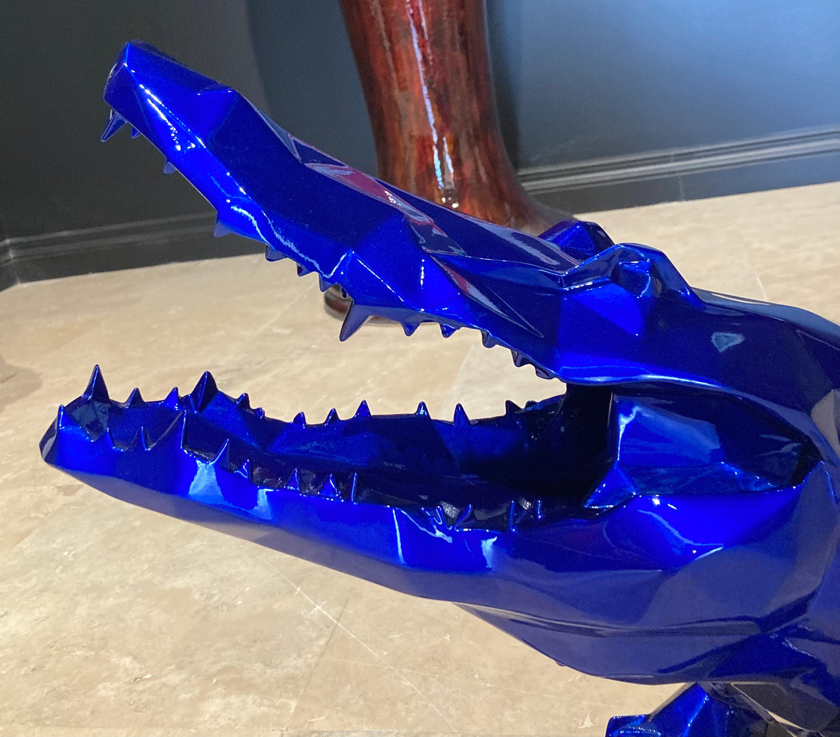 Crocodile - 110 cm Bleu Mick 48/50 - Sculpture de Richard Orlinski