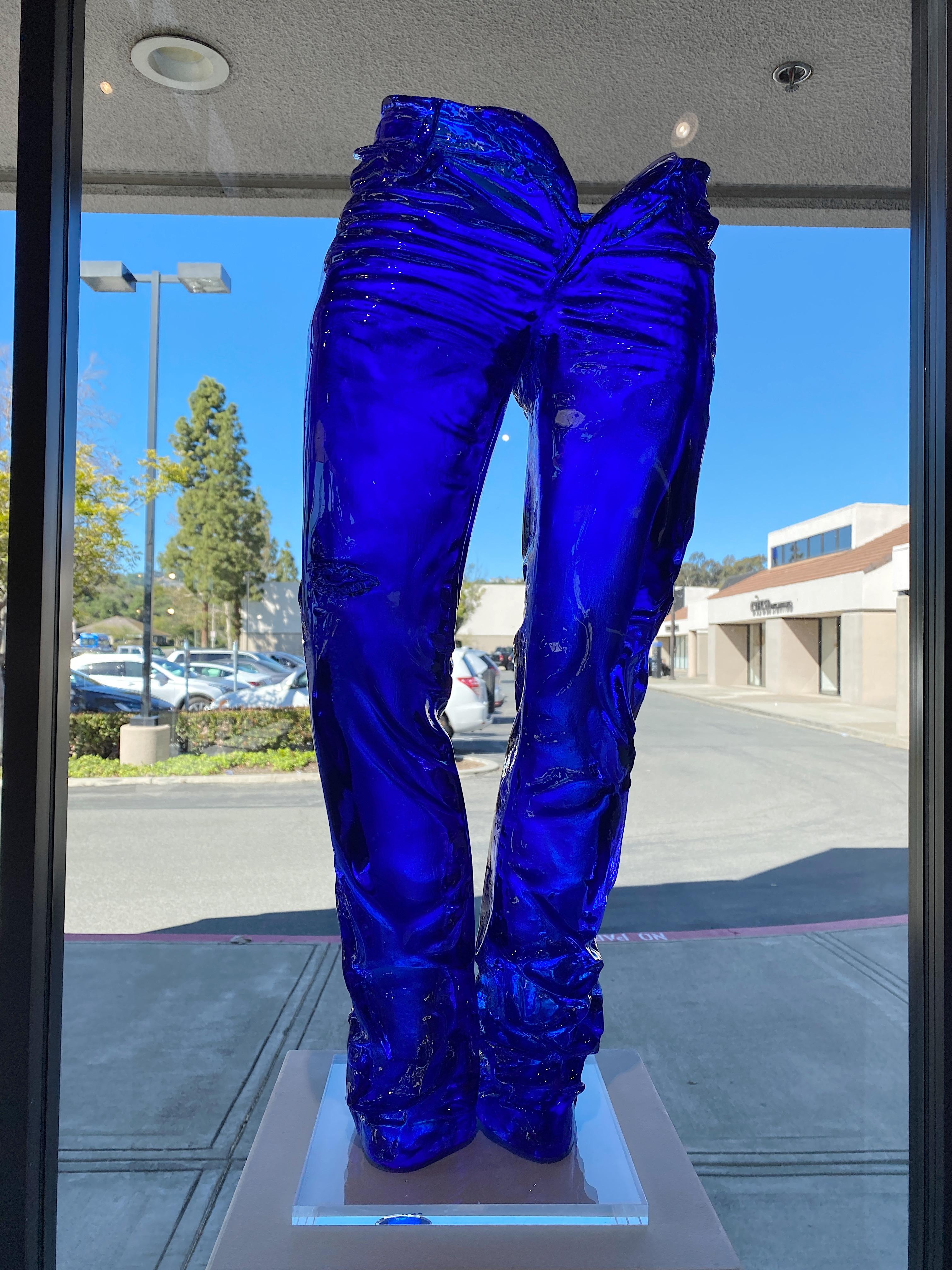 70 cm Crystal Blue Jeans - Purple Figurative Sculpture by Richard Orlinski