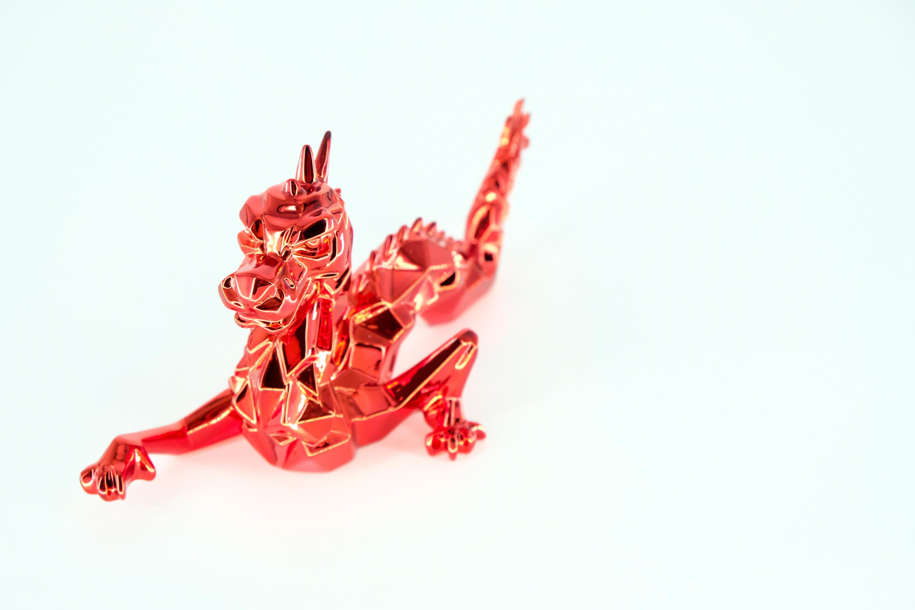 Richard Orlinski Figurative Sculpture - Dragon Spirit  (Red Edition) - Sculpture in original box with artist certificate