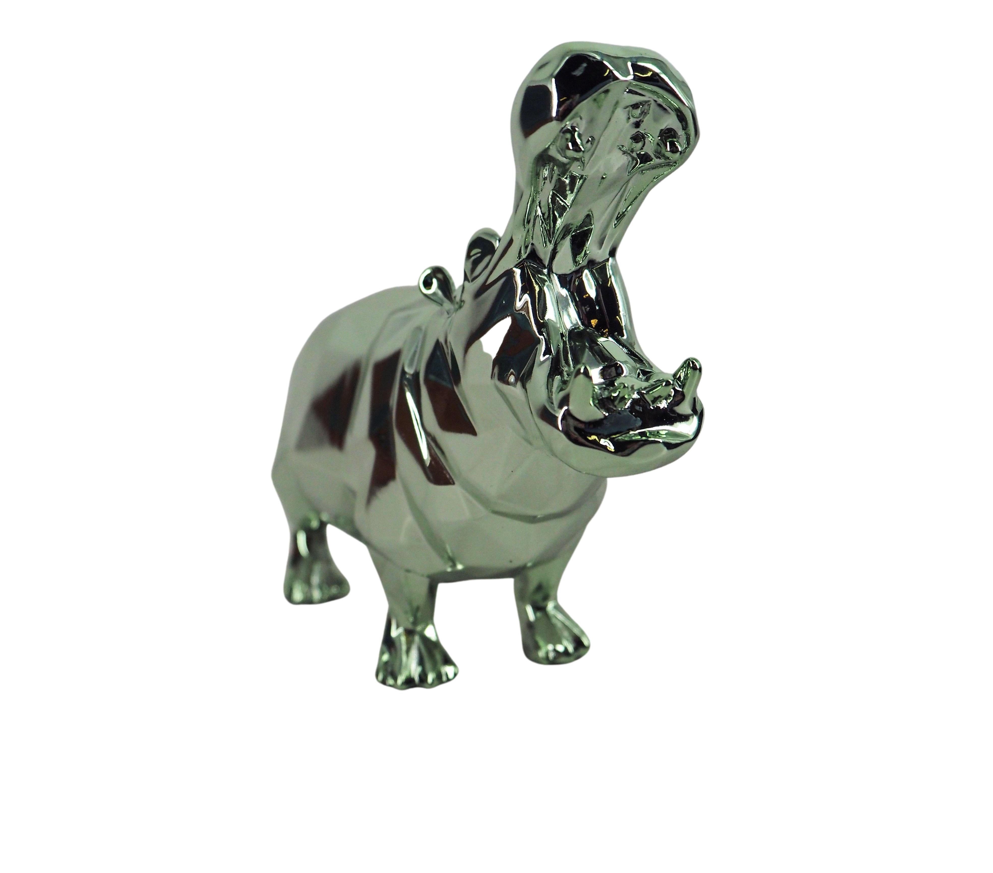 Richard Orlinski Figurative Sculpture - Hippo Spirit (Water green edition) - Sculpture in original box with artist coa