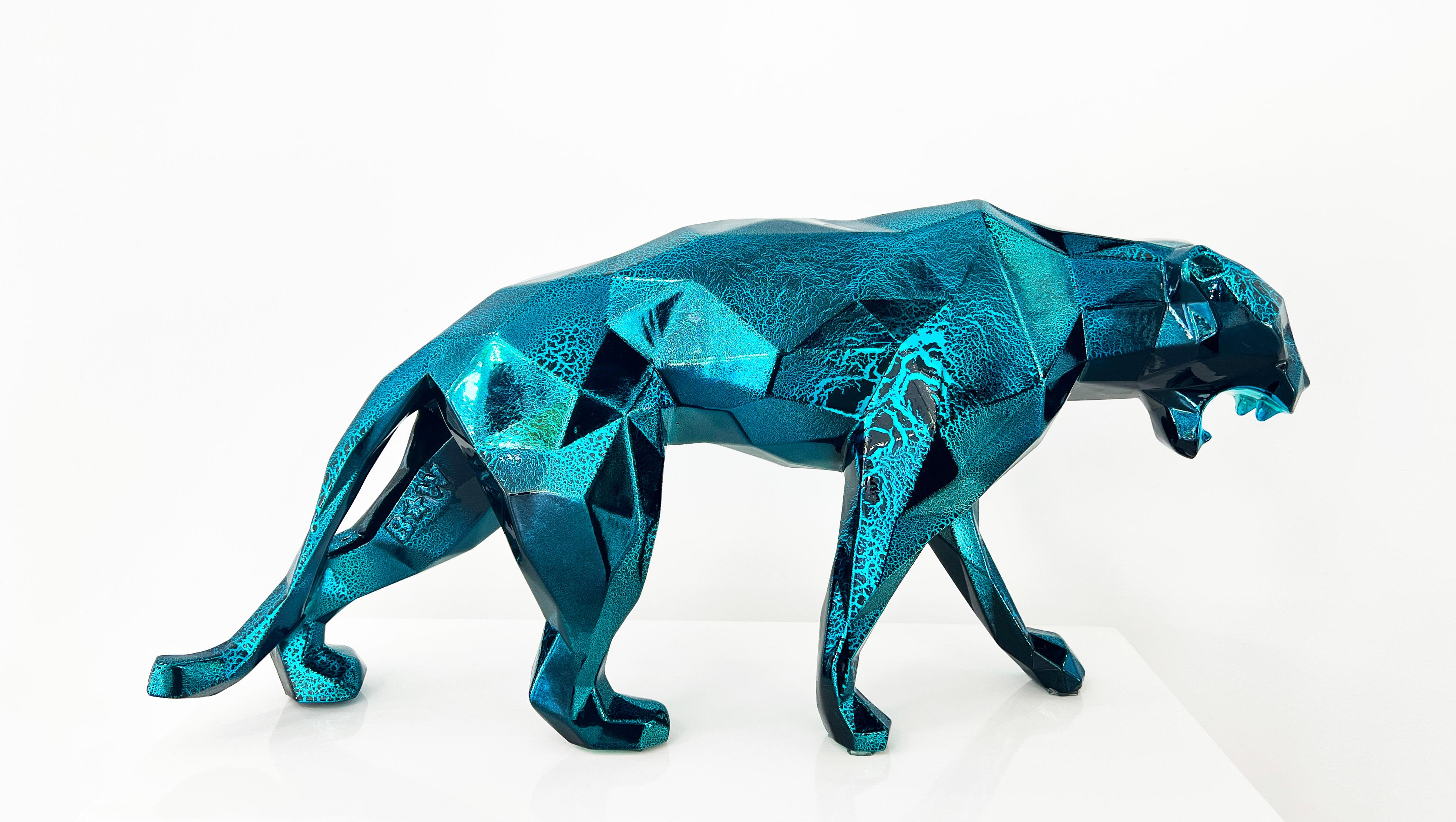 Panther Chrome Crackled Turquoise - Sculpture by Richard Orlinski