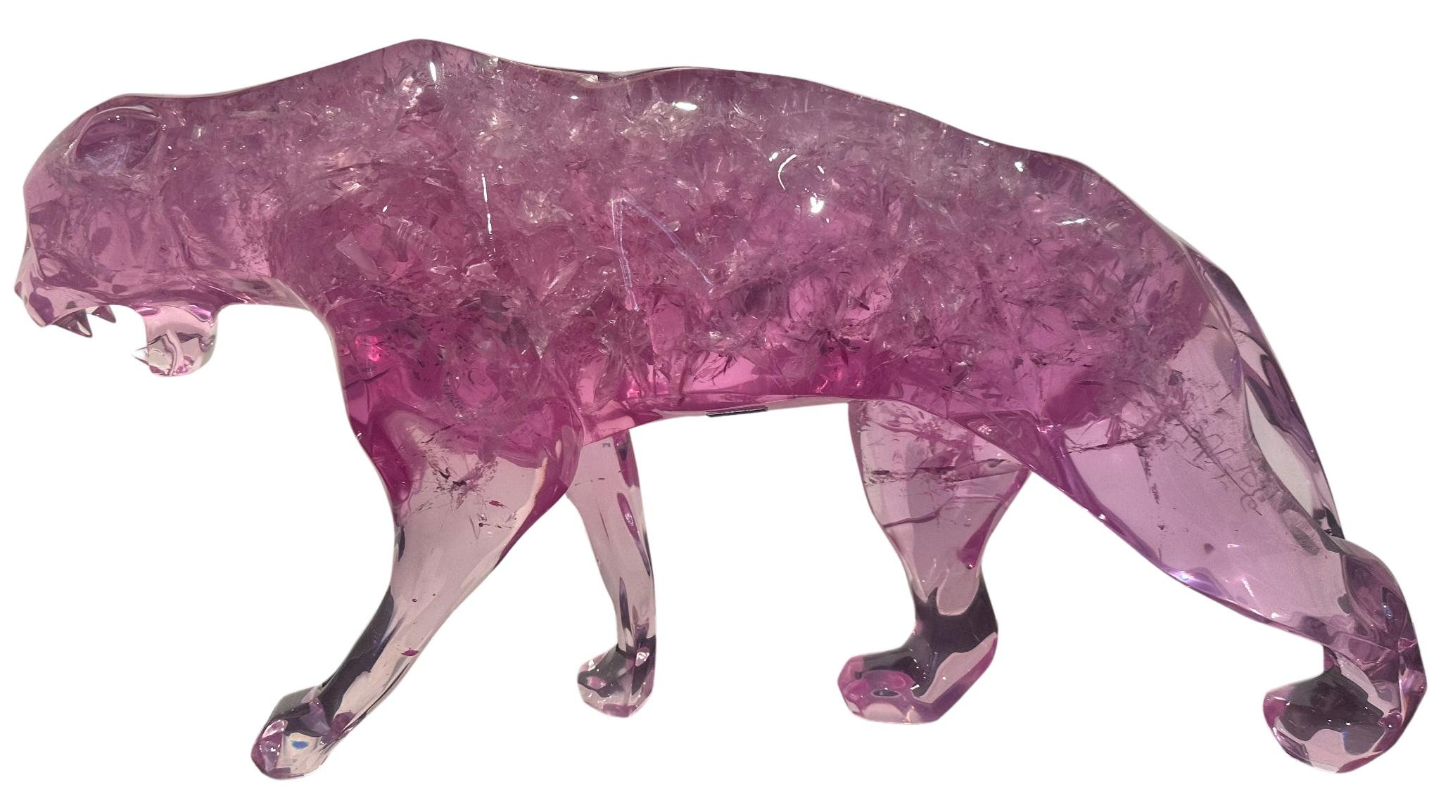 Panthère Crystal Clear Full Fractal 110 cm - Sculpture di Richard Orlinski