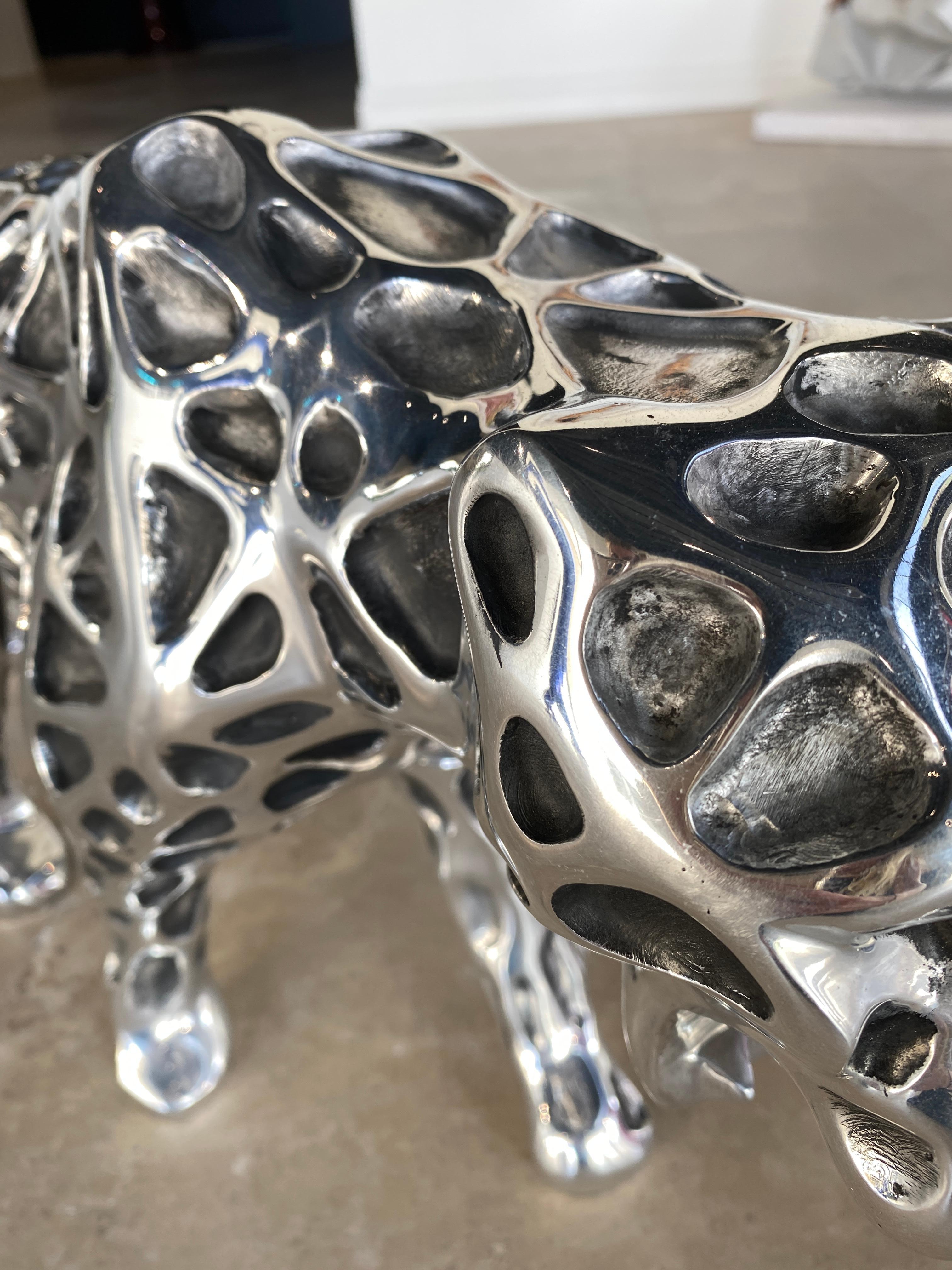 Panthere Dentelle fond plat aluminium 80cm 7/8 - Gray Figurative Sculpture by Richard Orlinski