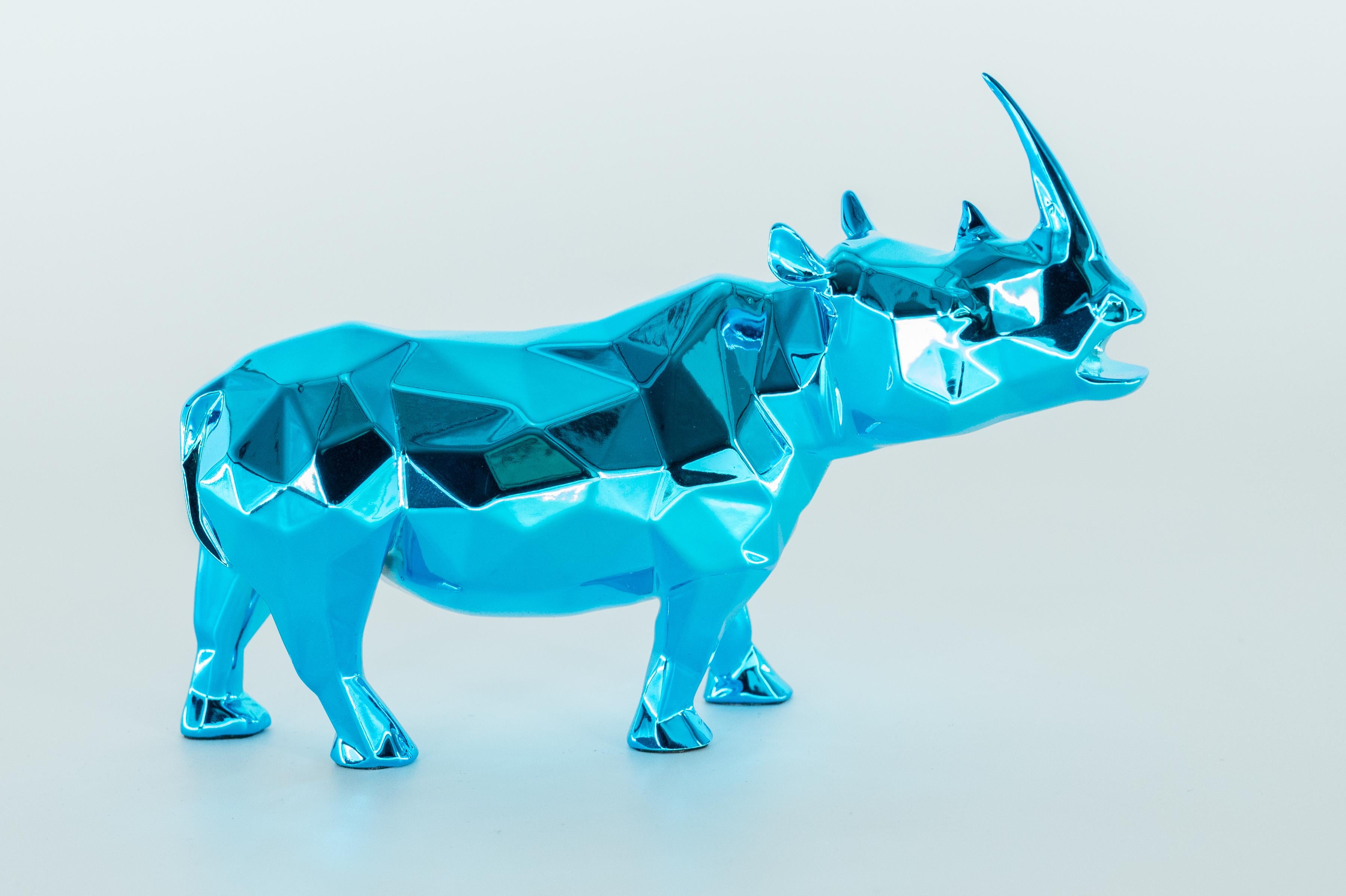 Richard Orlinski Figurative Sculpture - Rhino Spirit (Azur Edition) - Sculpture in original box with artist coa