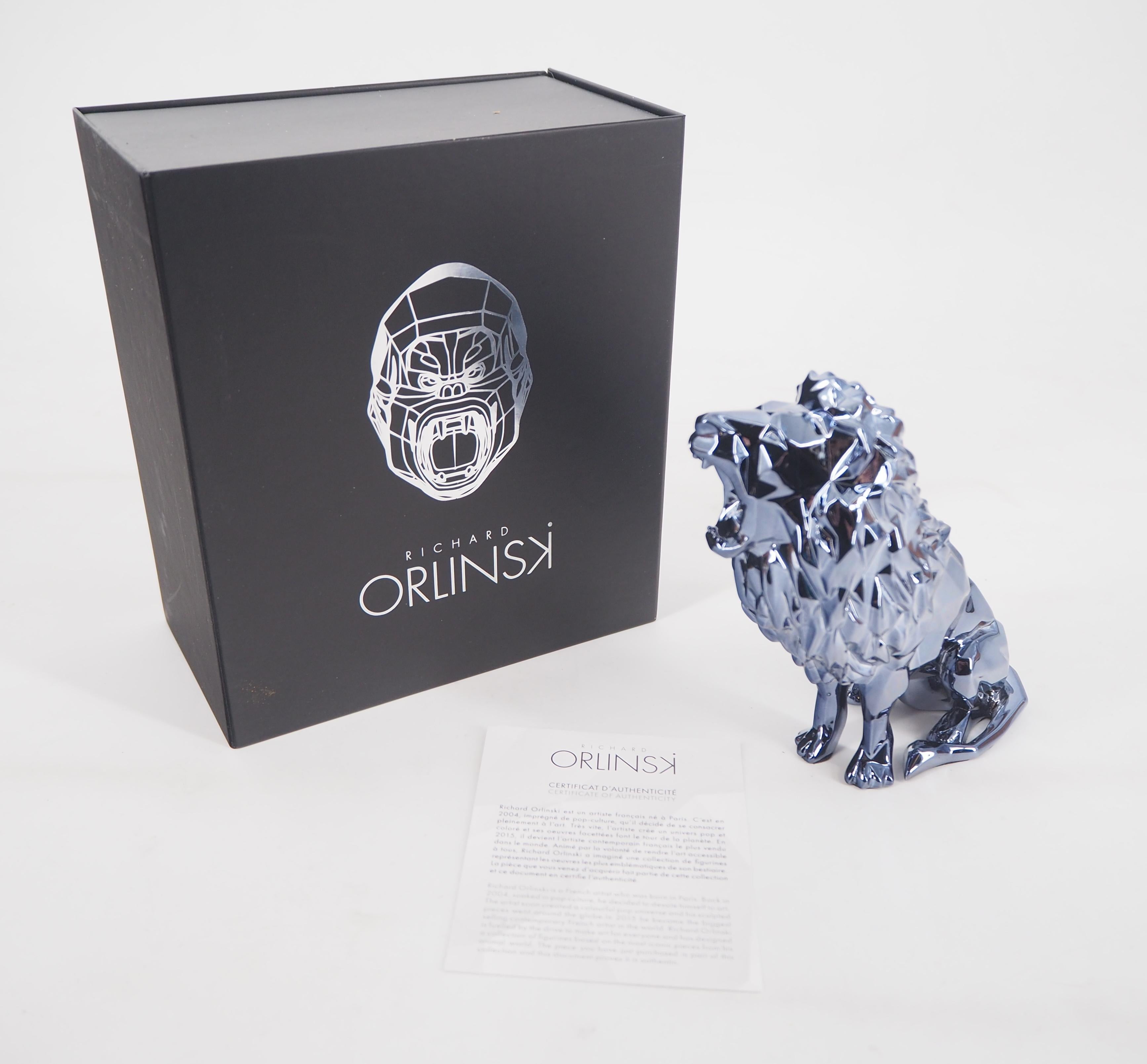 Roaring Lion Spirit (Petrol edition) - Sculpture in original box with artist coa - Gray Figurative Sculpture by Richard Orlinski