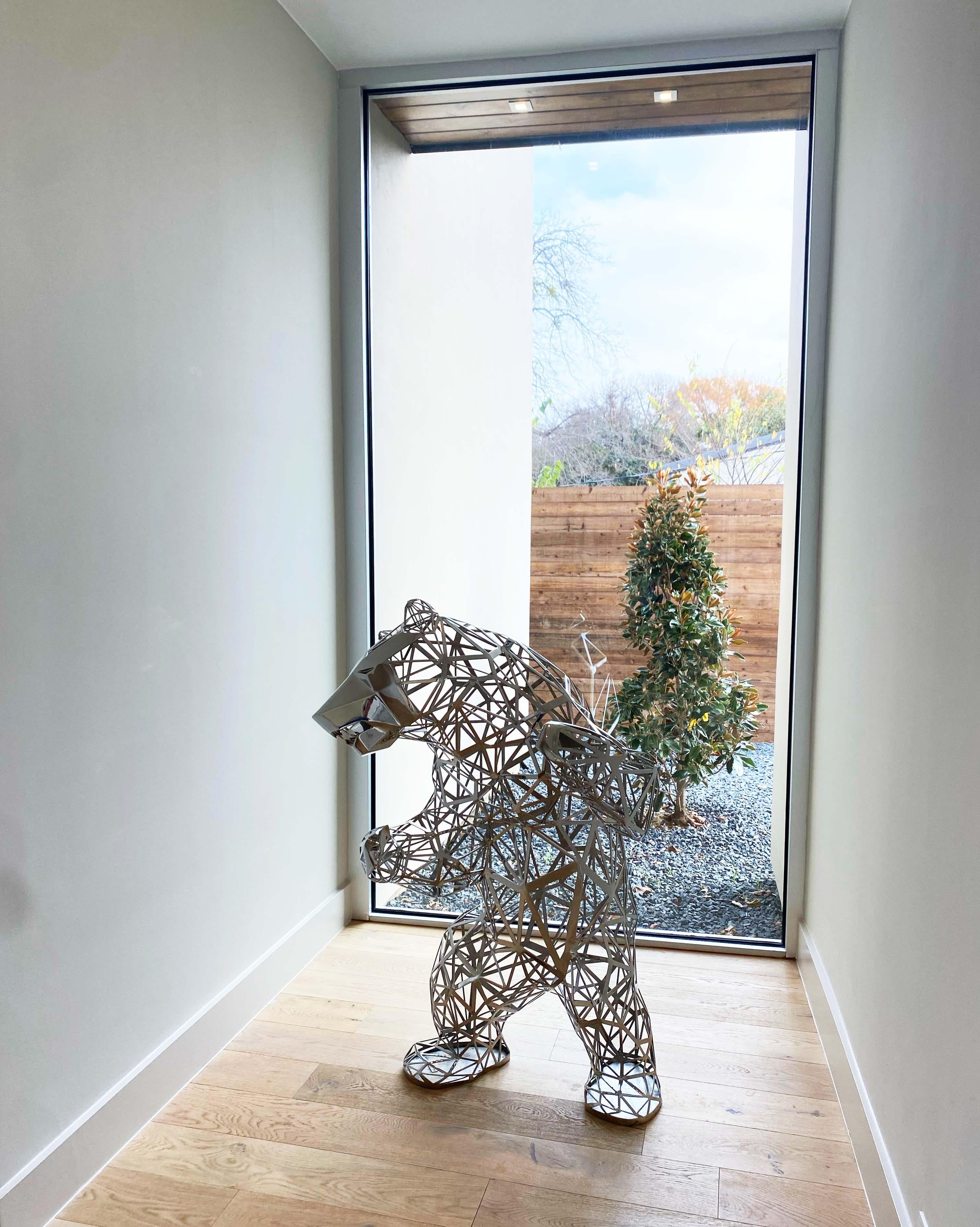 Richard Orlinski Figurative Sculpture - Standing Bear 130 cm - Stainless Steel